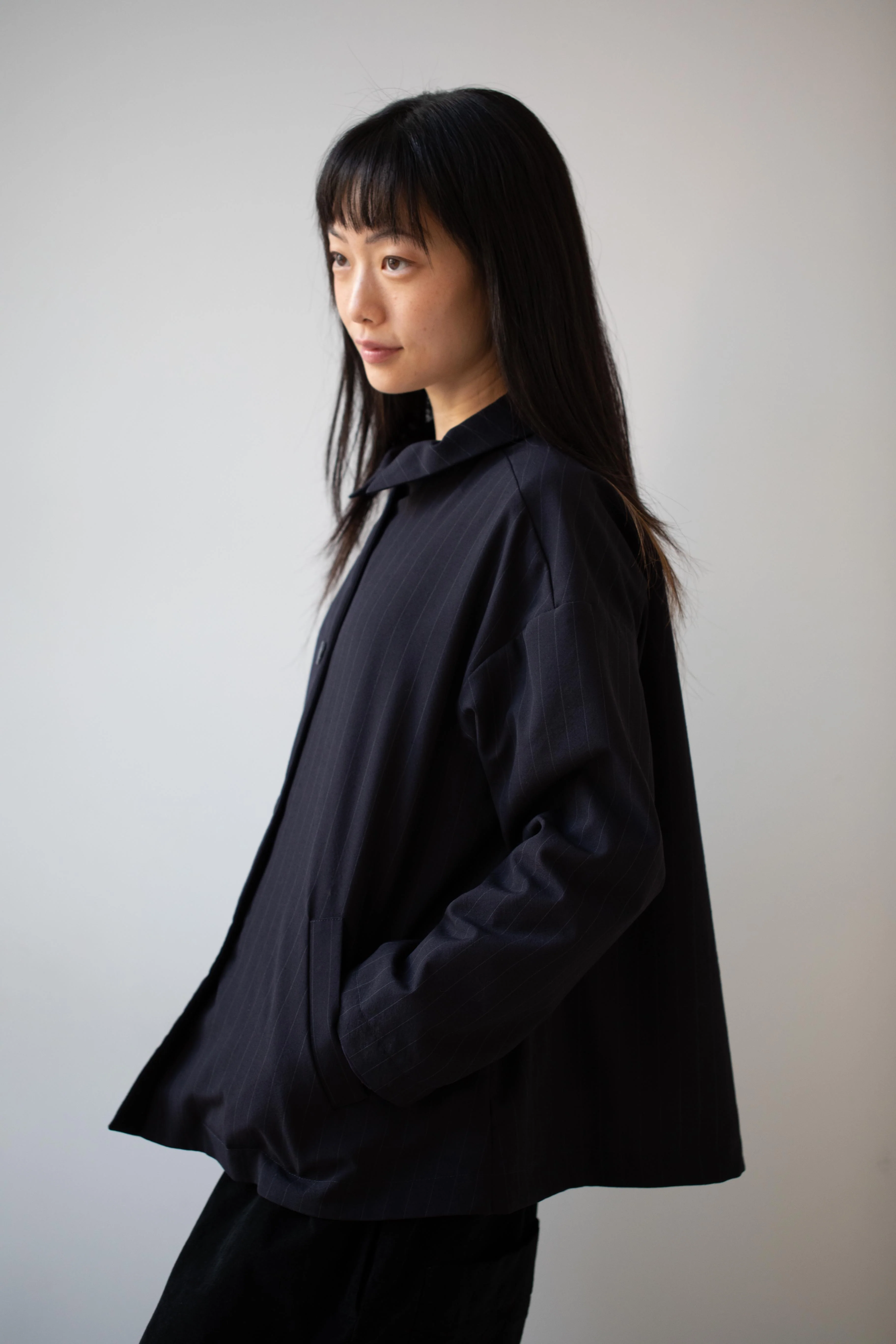 Bergfabel | Uli Jacket in Navy Stripe Wool - Image 42