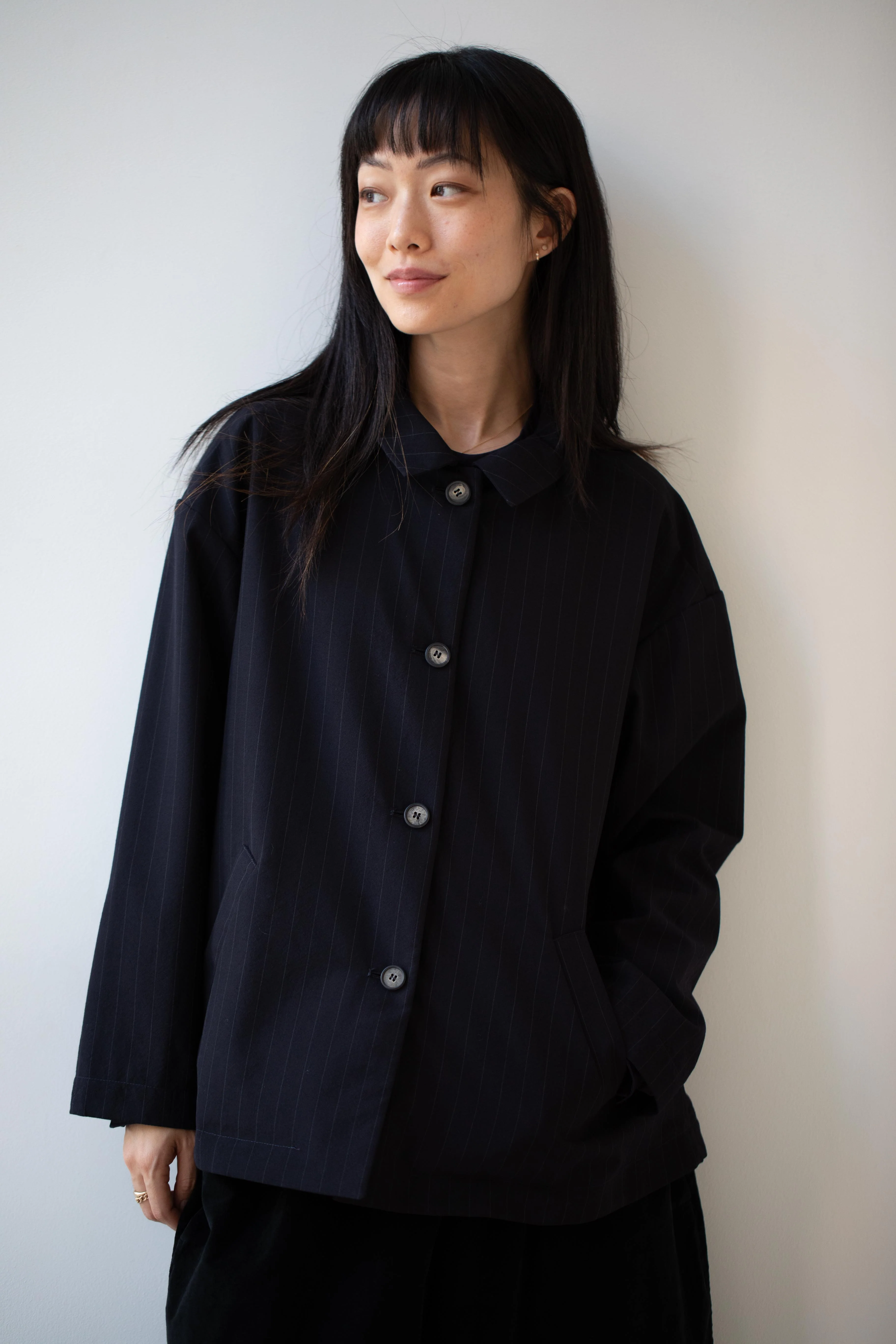 Bergfabel | Uli Jacket in Navy Stripe Wool - Image 44