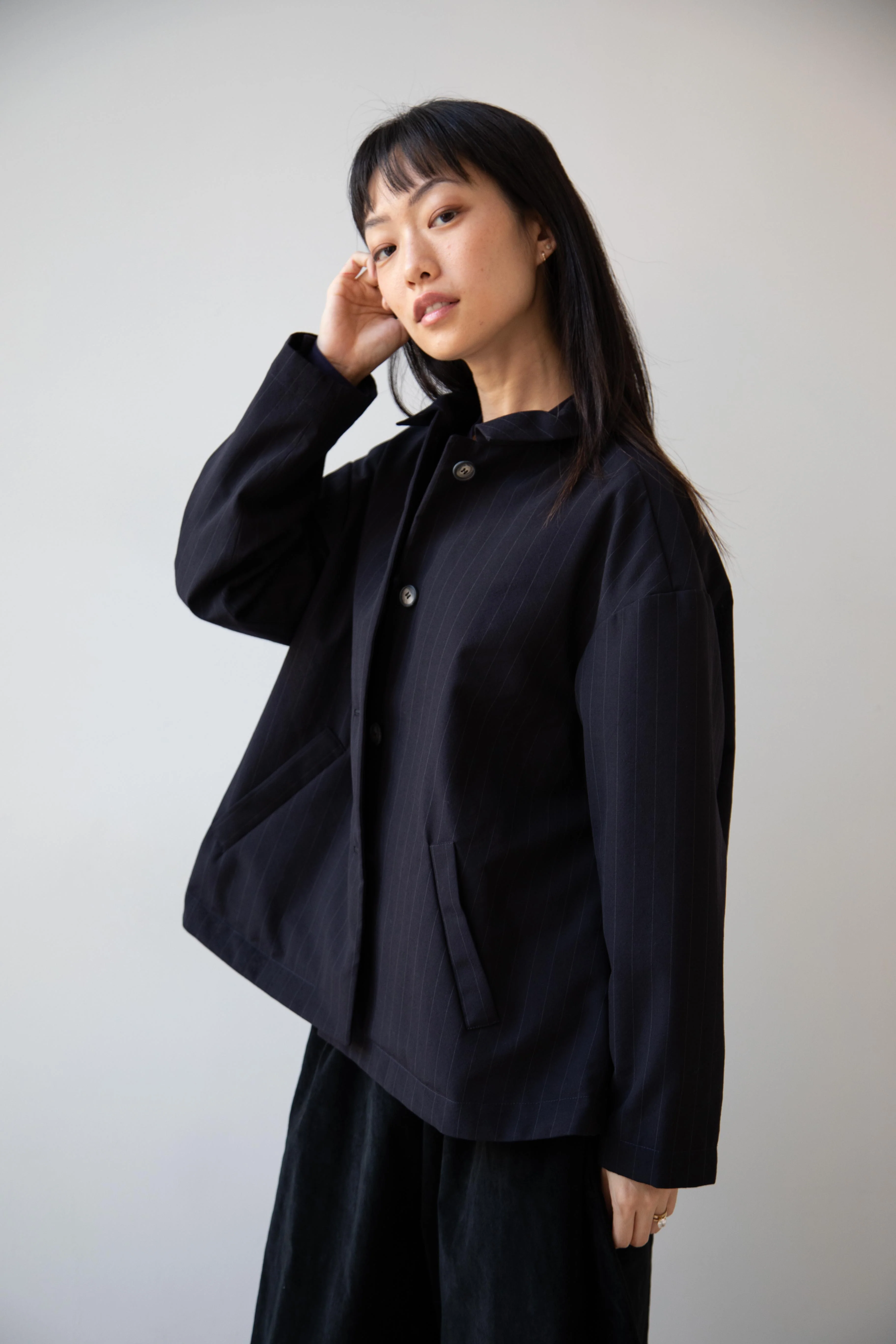 Bergfabel | Uli Jacket in Navy Stripe Wool - Image 5