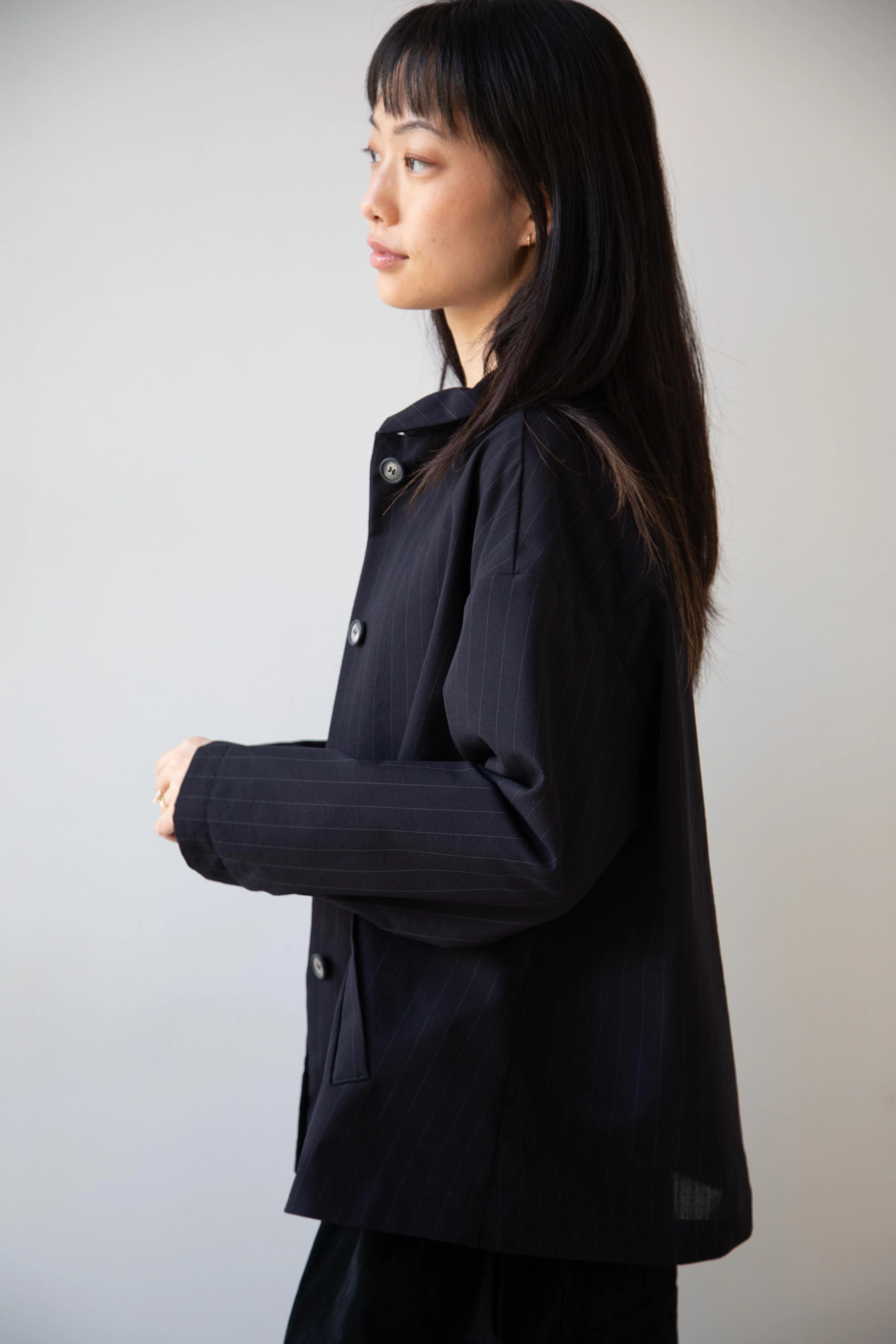 Bergfabel | Uli Jacket in Navy Stripe Wool - Image 6