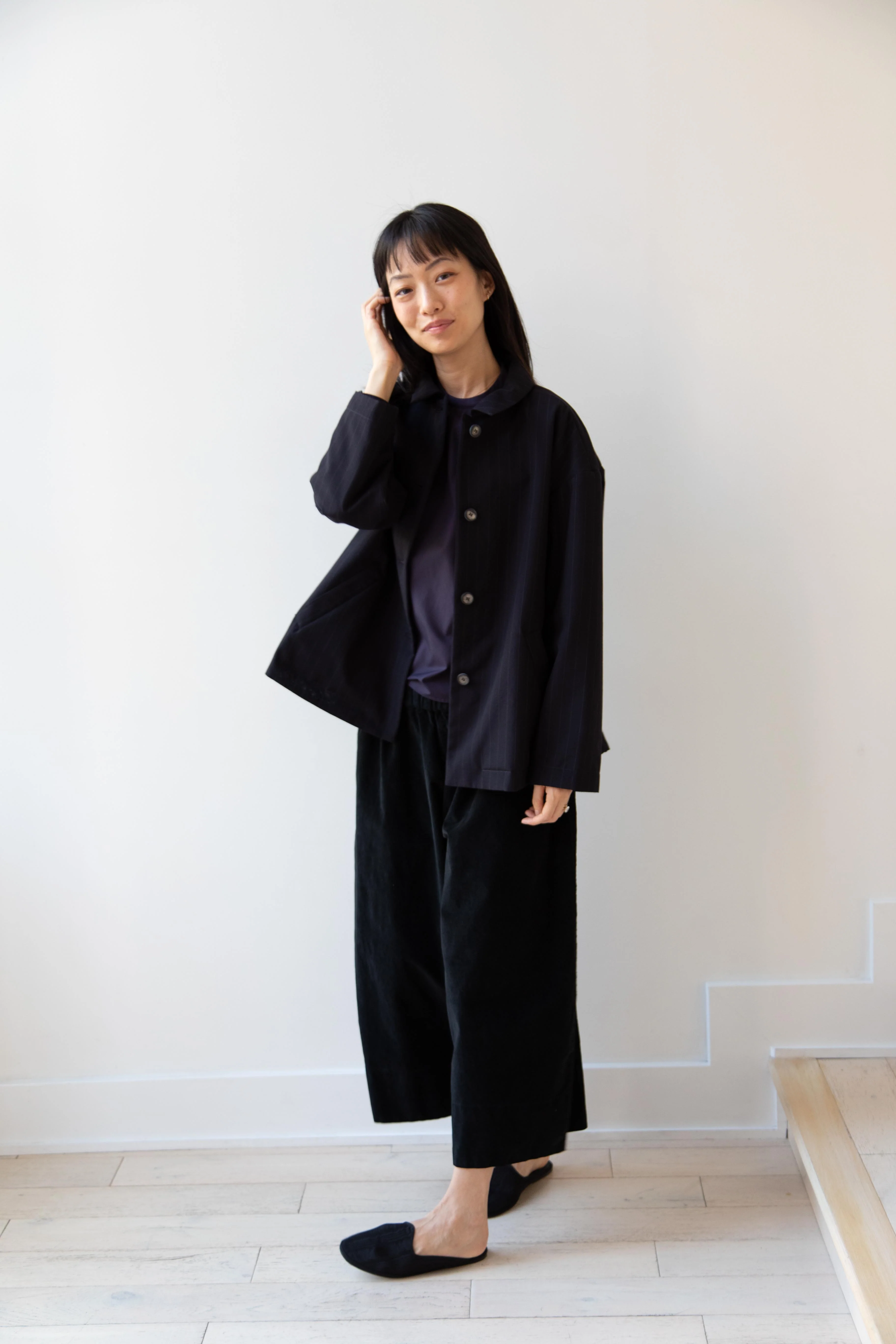 Bergfabel | Uli Jacket in Navy Stripe Wool - Image 8