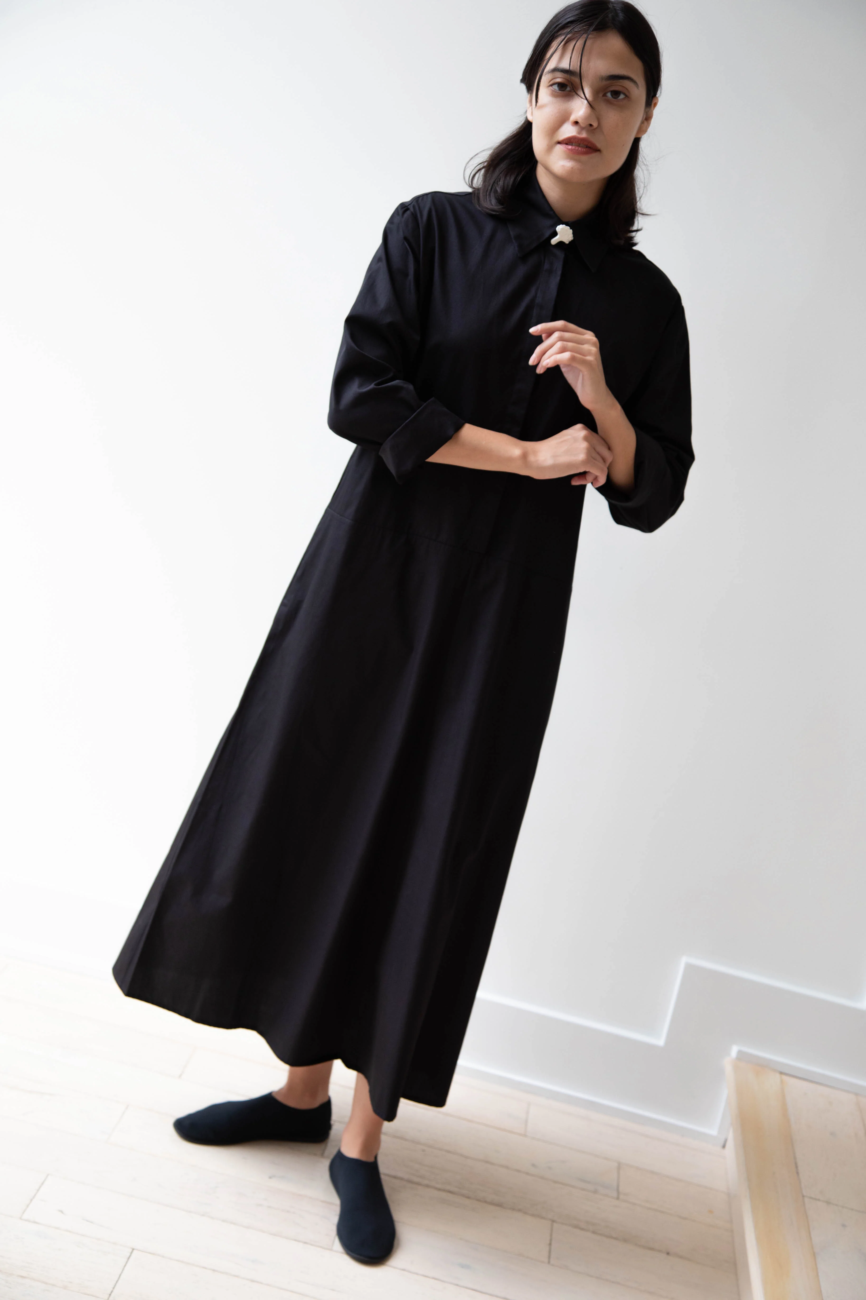 Delegan | Dress With Parcel Button in Black