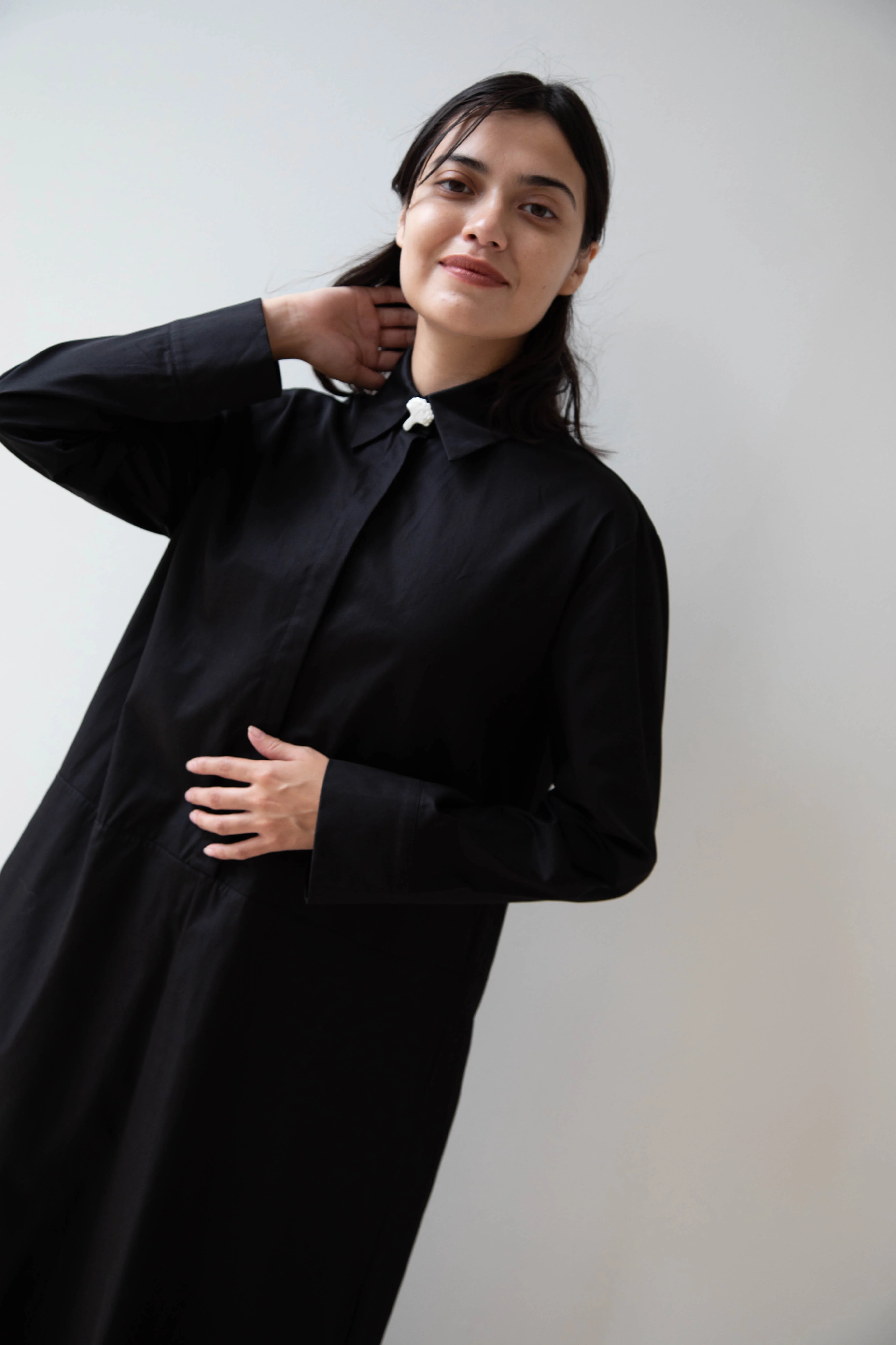 Delegan | Dress With Parcel Button in Black - Image 27
