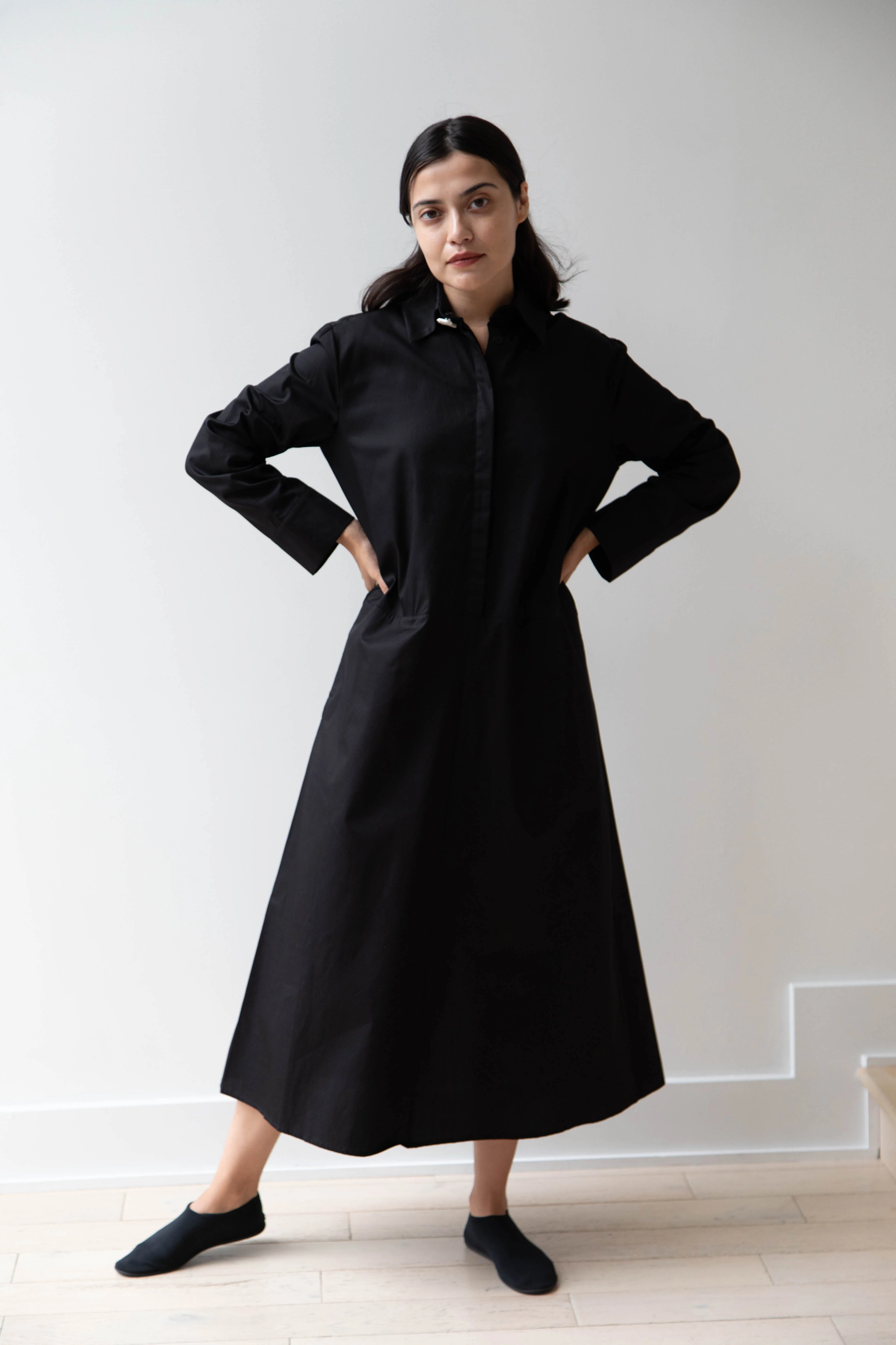 Delegan | Dress With Parcel Button in Black - Image 3