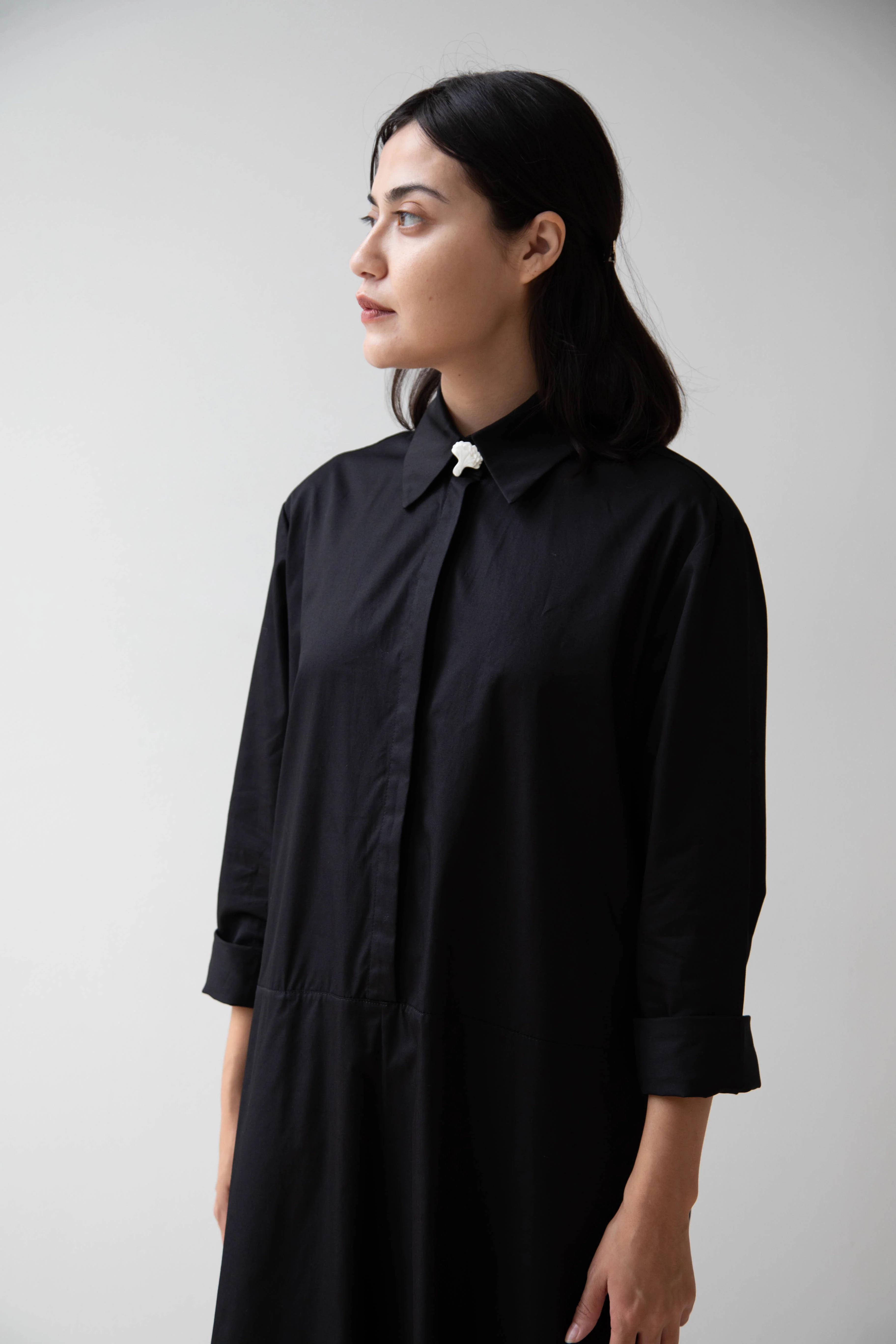 Delegan | Dress With Parcel Button in Black - Image 32