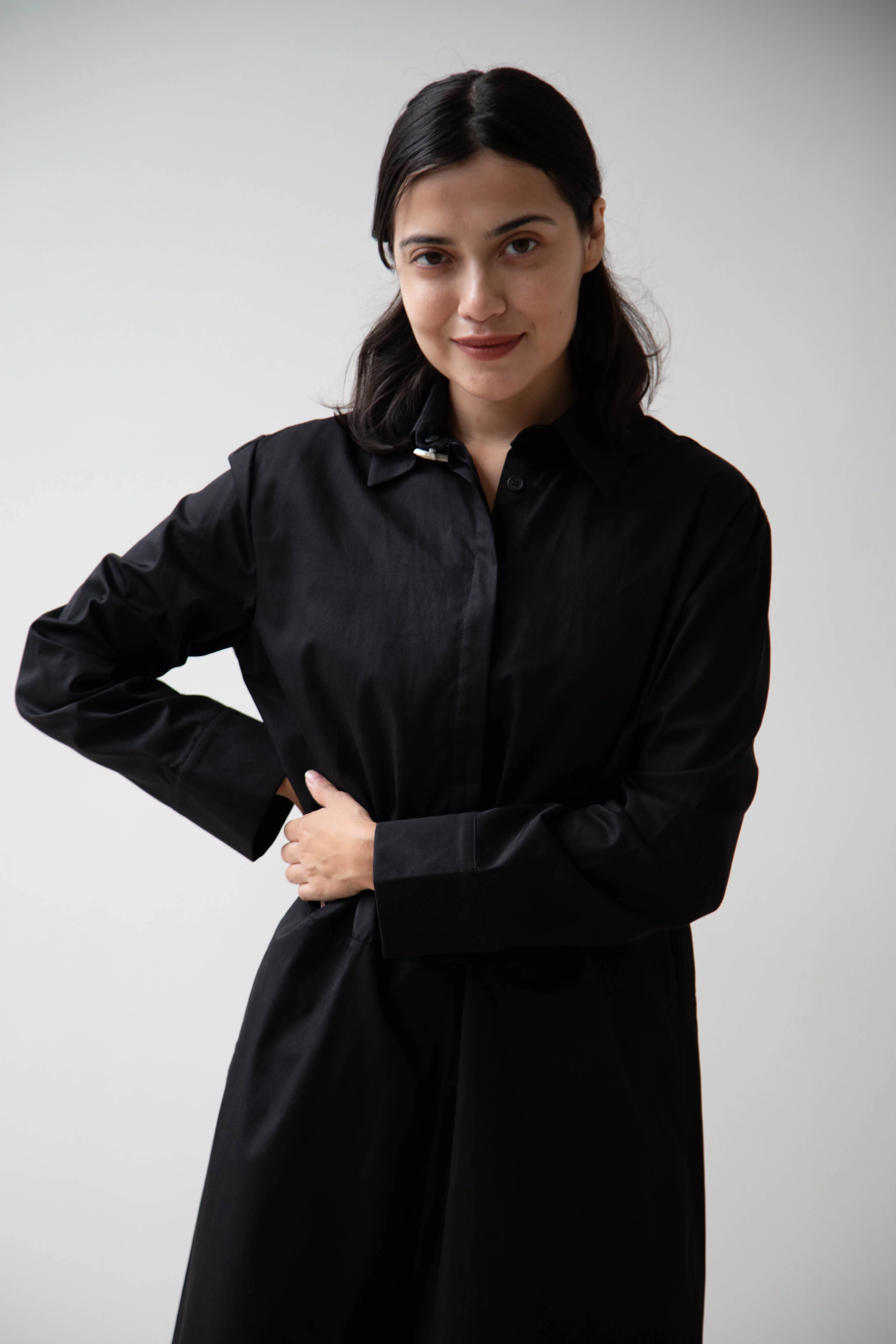 Delegan | Dress With Parcel Button in Black - Image 4