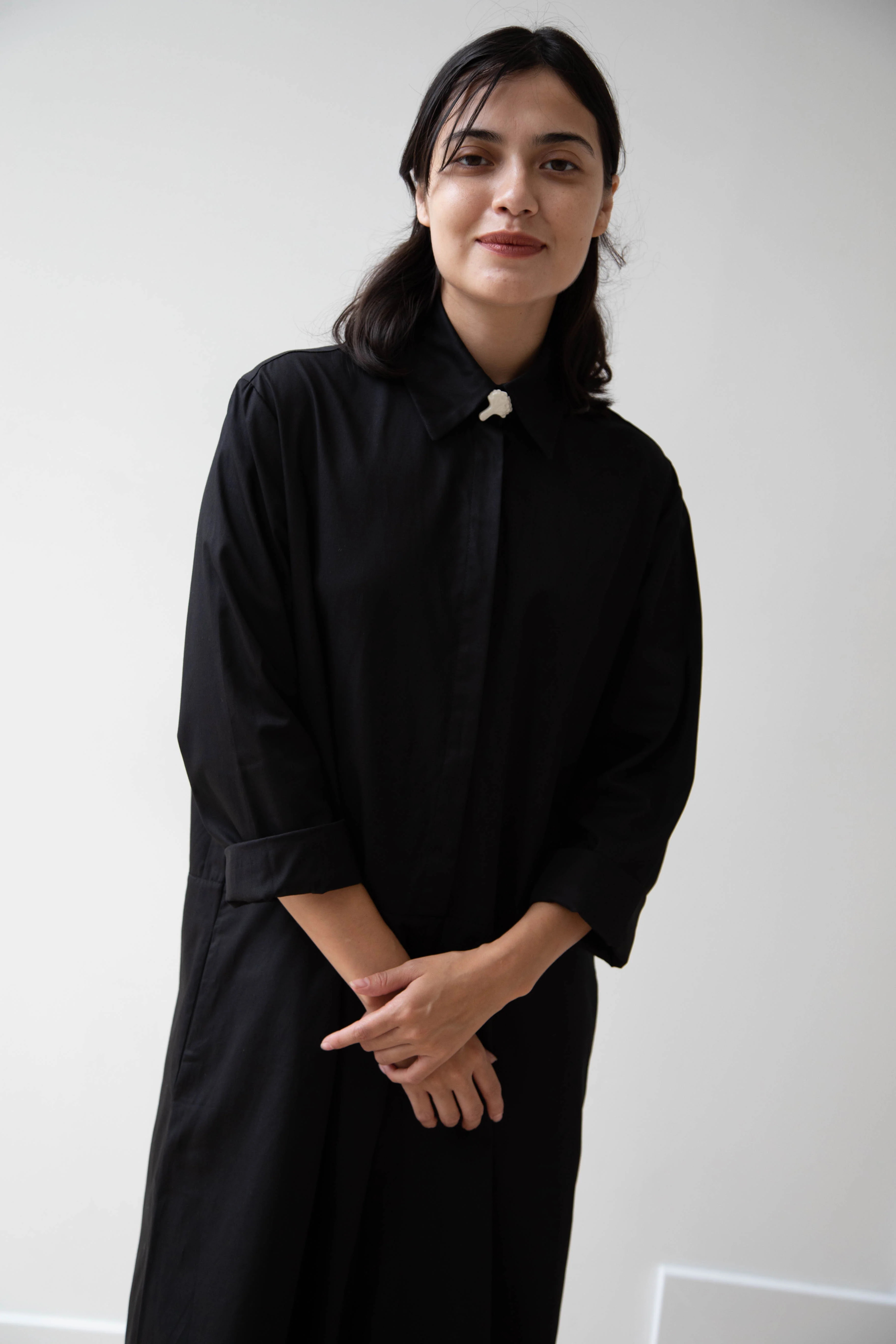 Delegan | Dress With Parcel Button in Black - Image 43