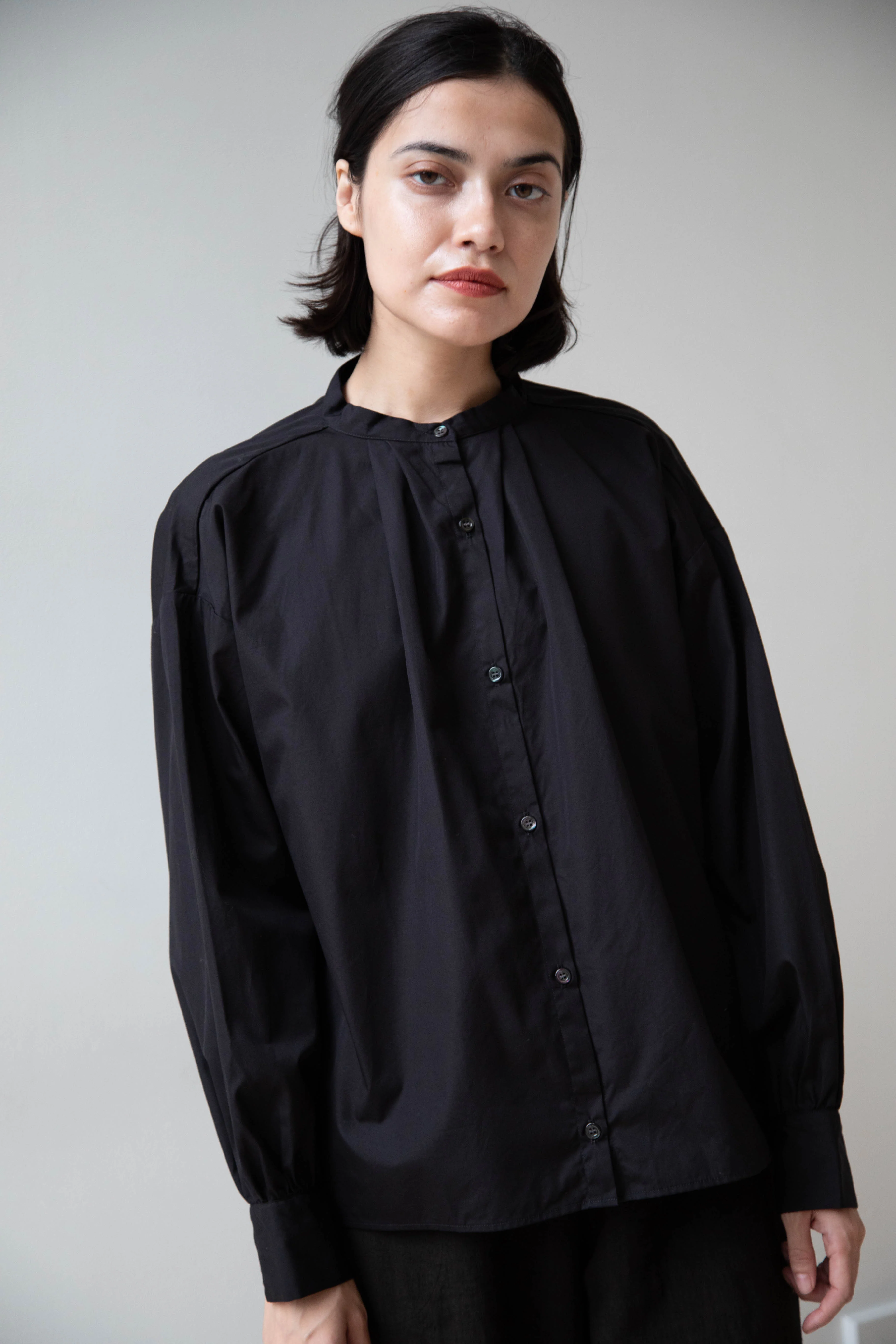 Gallego Desportes | Band Collar Top in Black Cotton - Image 2