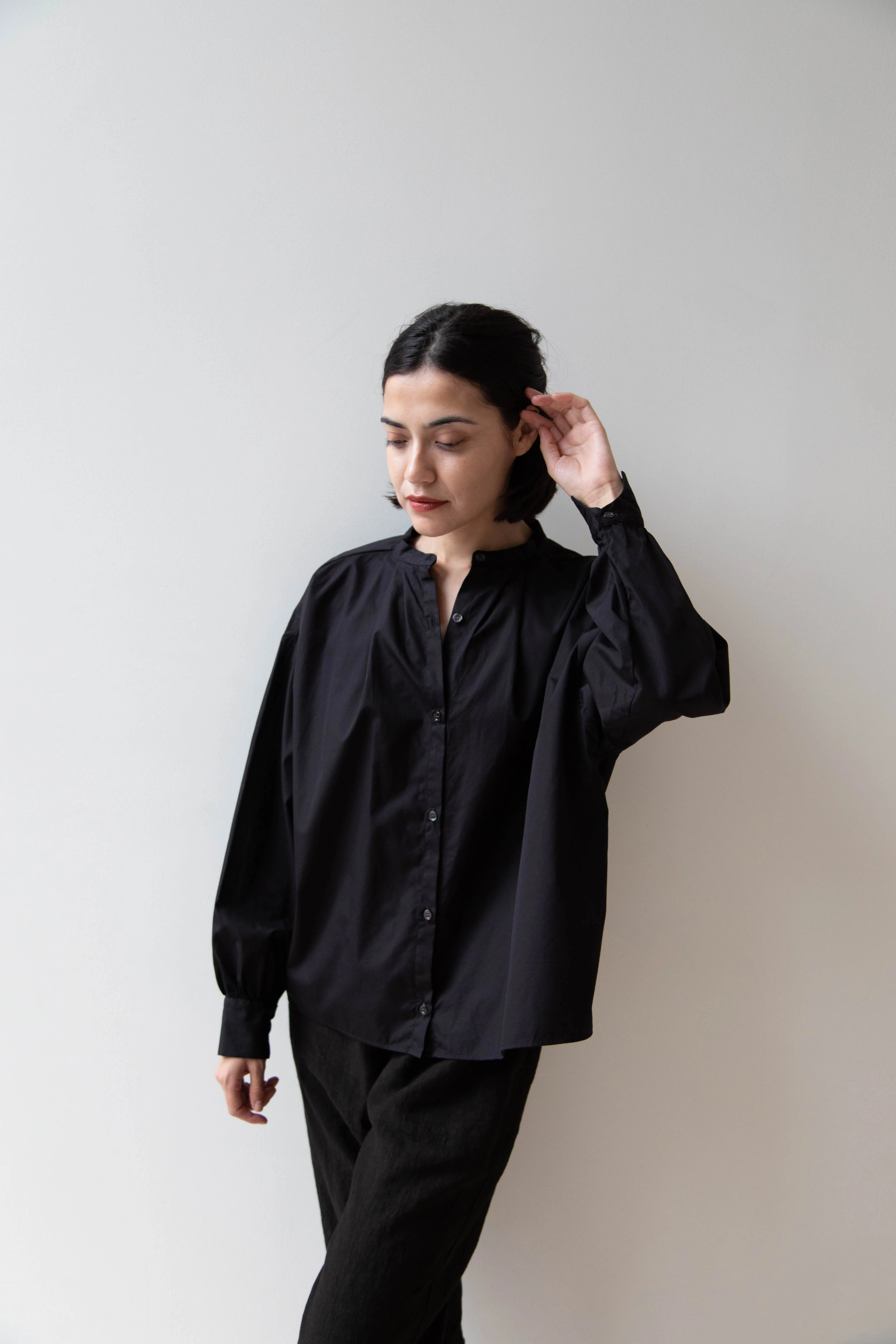 Gallego Desportes | Band Collar Top in Black Cotton - Image 3