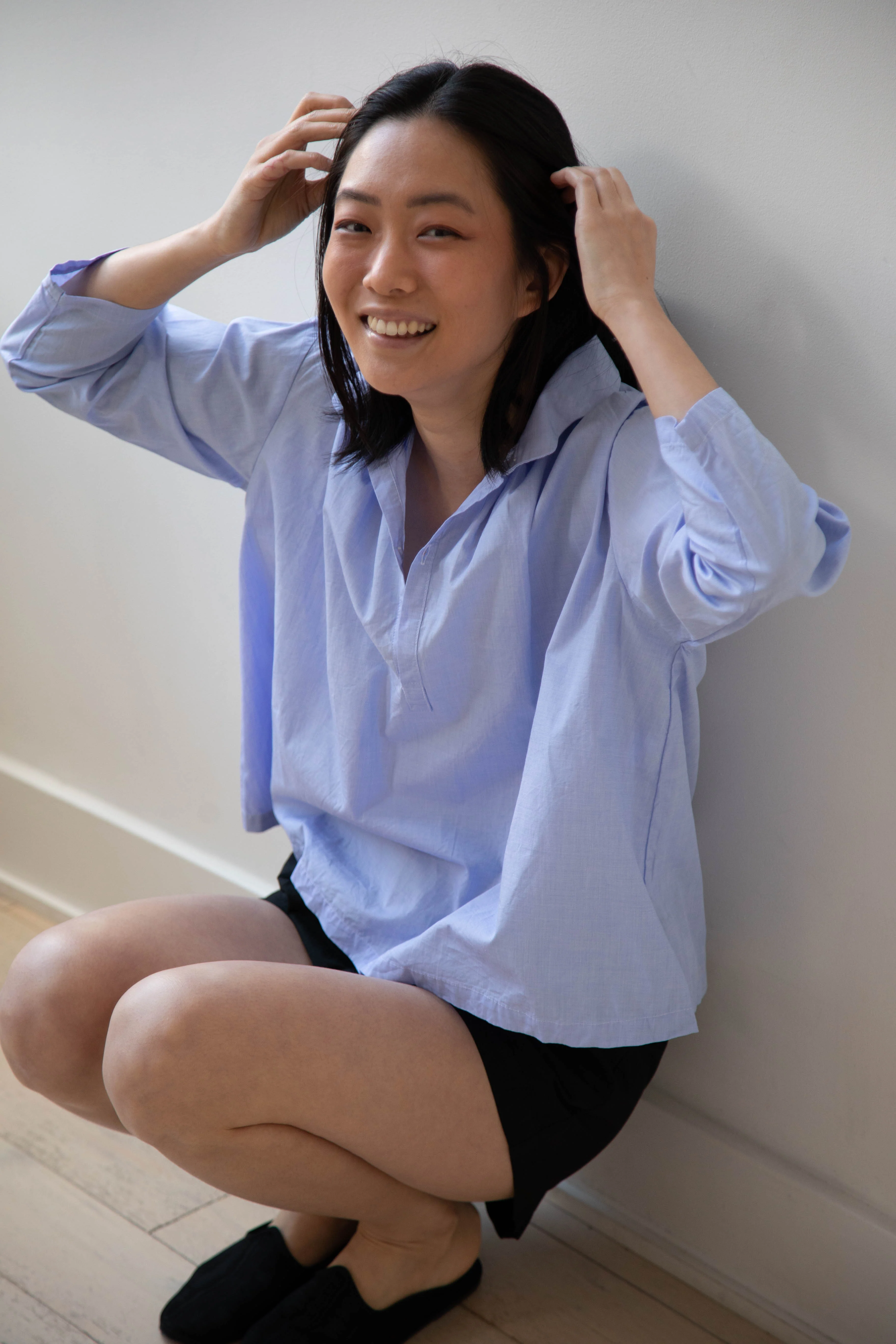 Gallego Desportes | Petite Collar Blouse in Sky Blue - Image 18