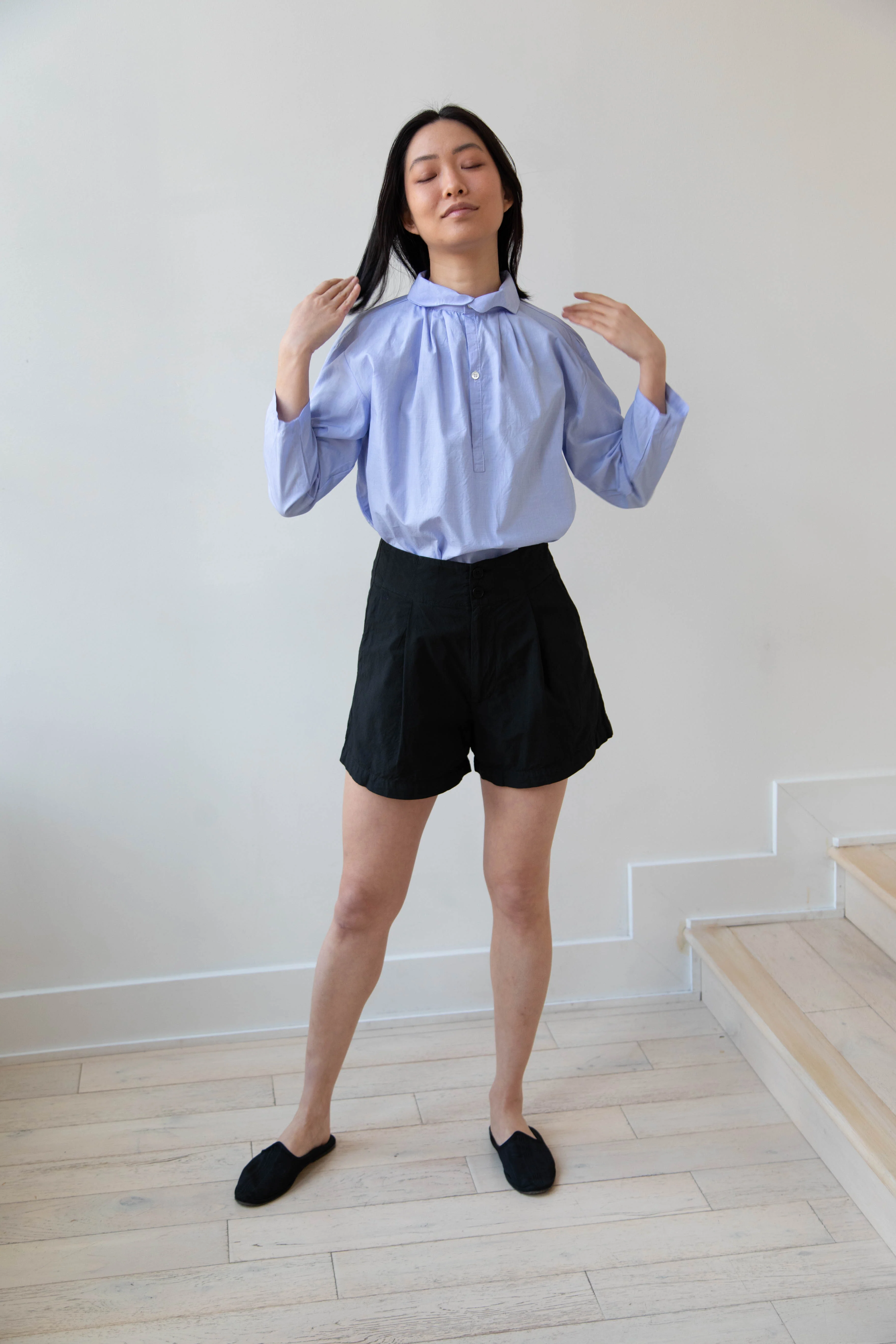 Gallego Desportes | Petite Collar Blouse in Sky Blue - Image 27