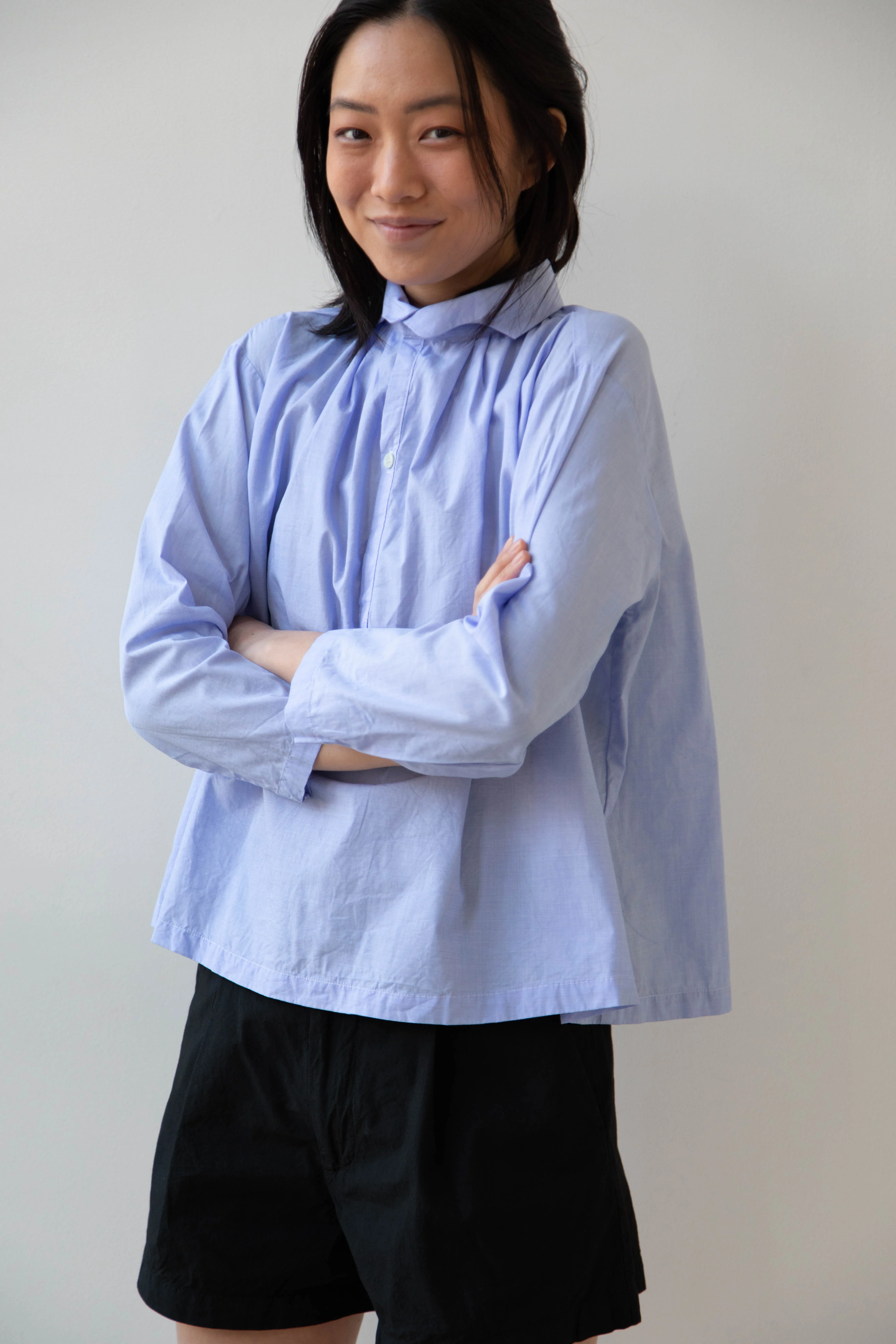 Gallego Desportes | Petite Collar Blouse in Sky Blue - Image 3