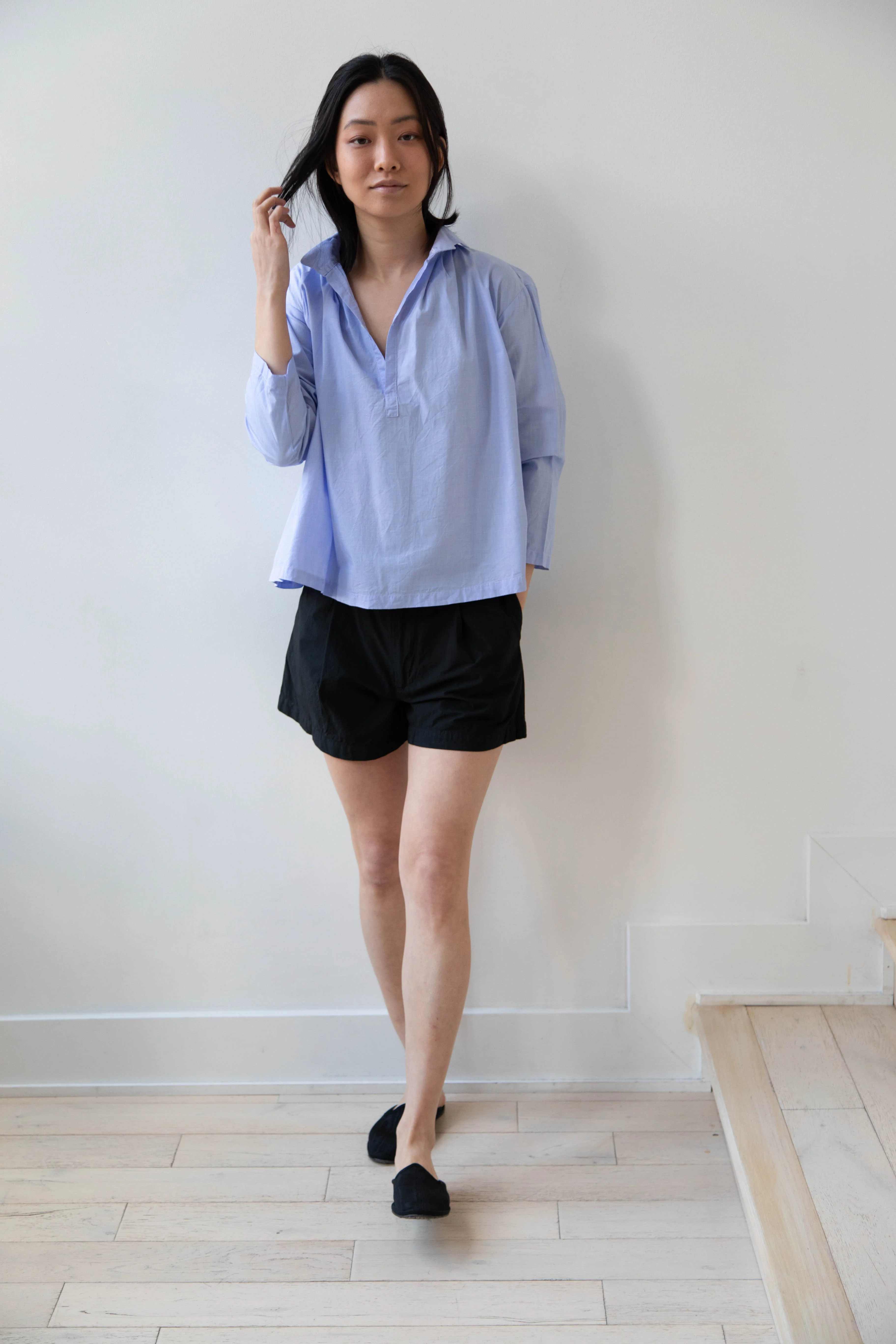 Gallego Desportes | Petite Collar Blouse in Sky Blue - Image 7