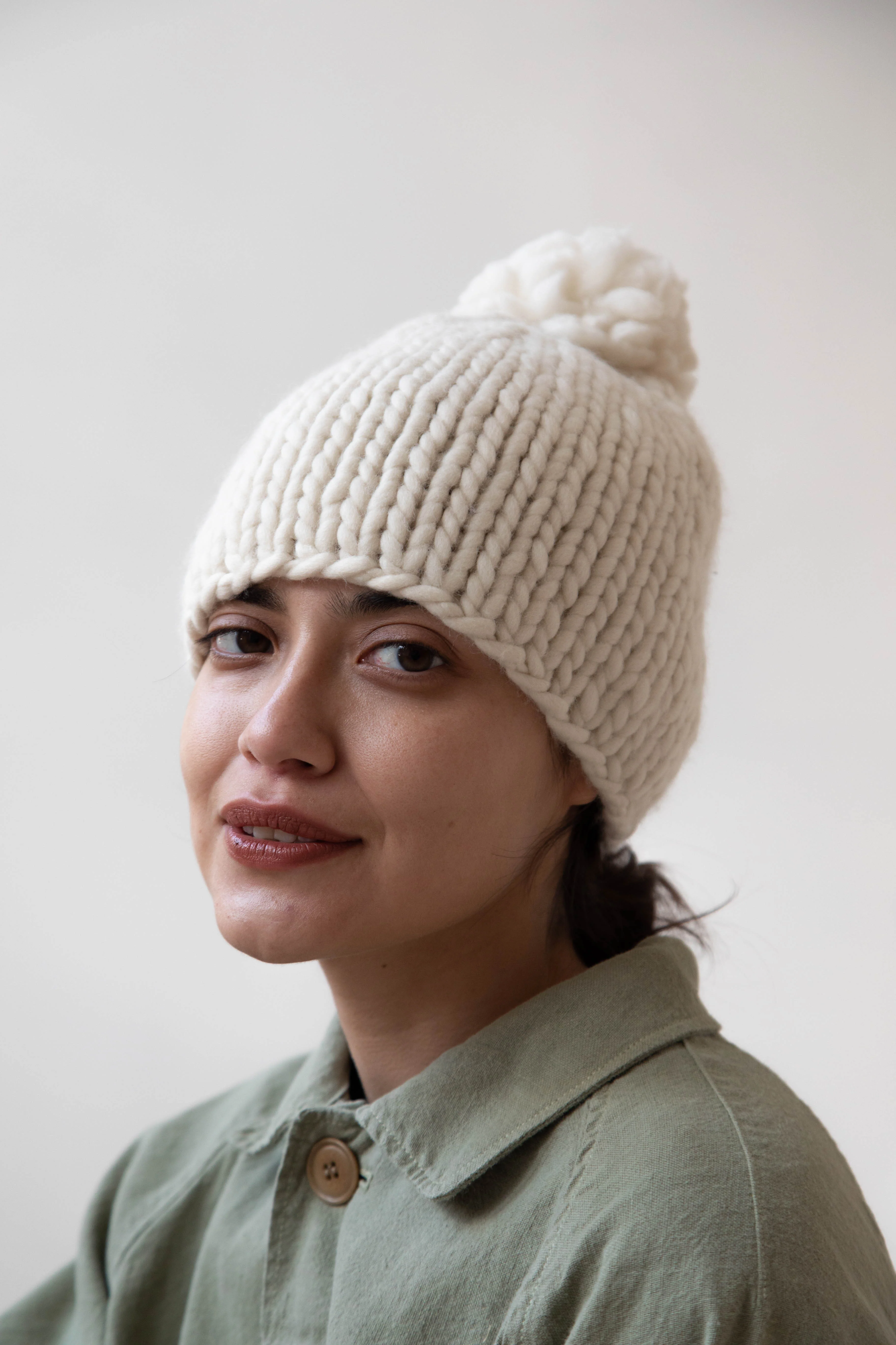 Makié Pom Pom Hat in Cream - Image 10