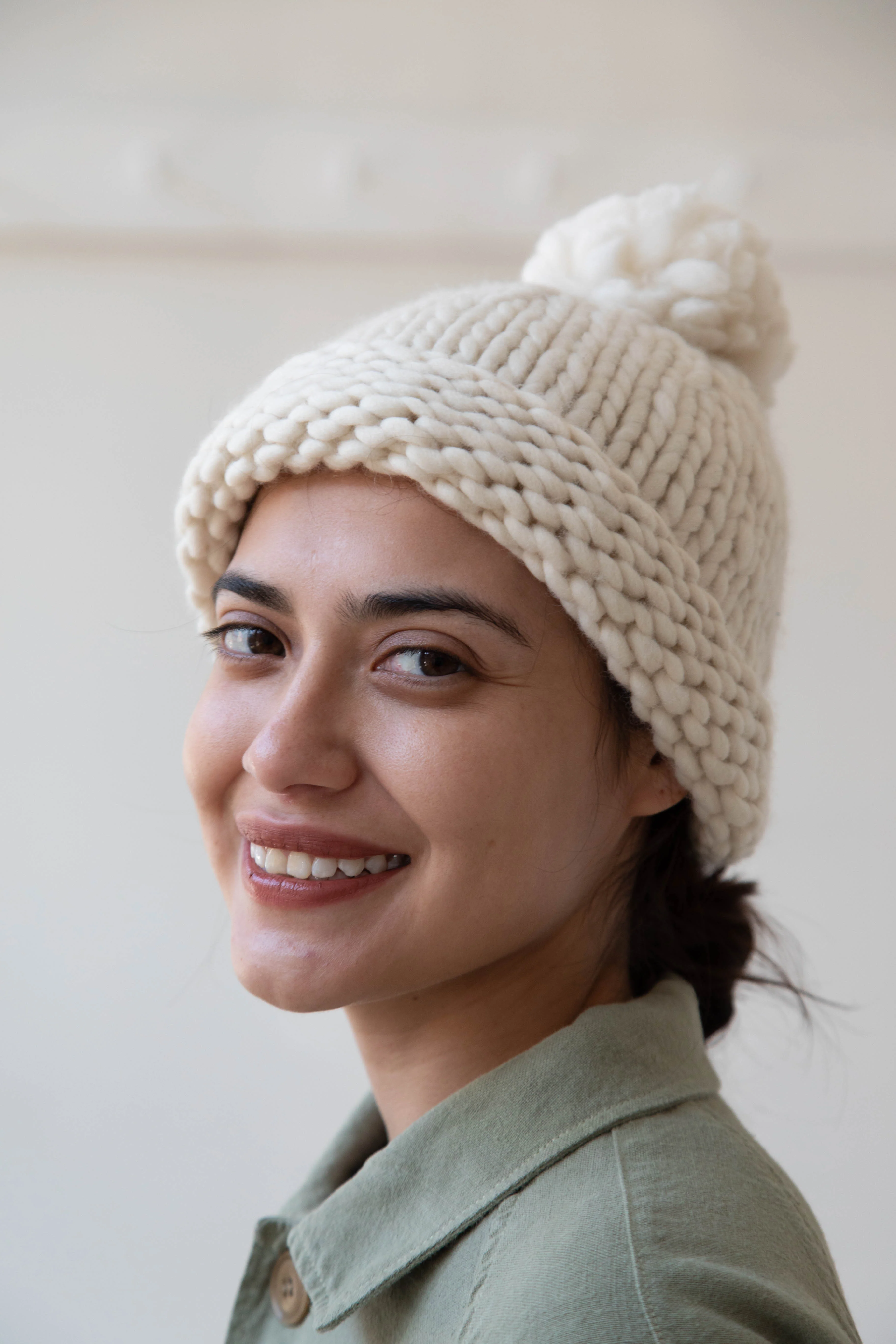 Makié Pom Pom Hat in Cream - Image 13