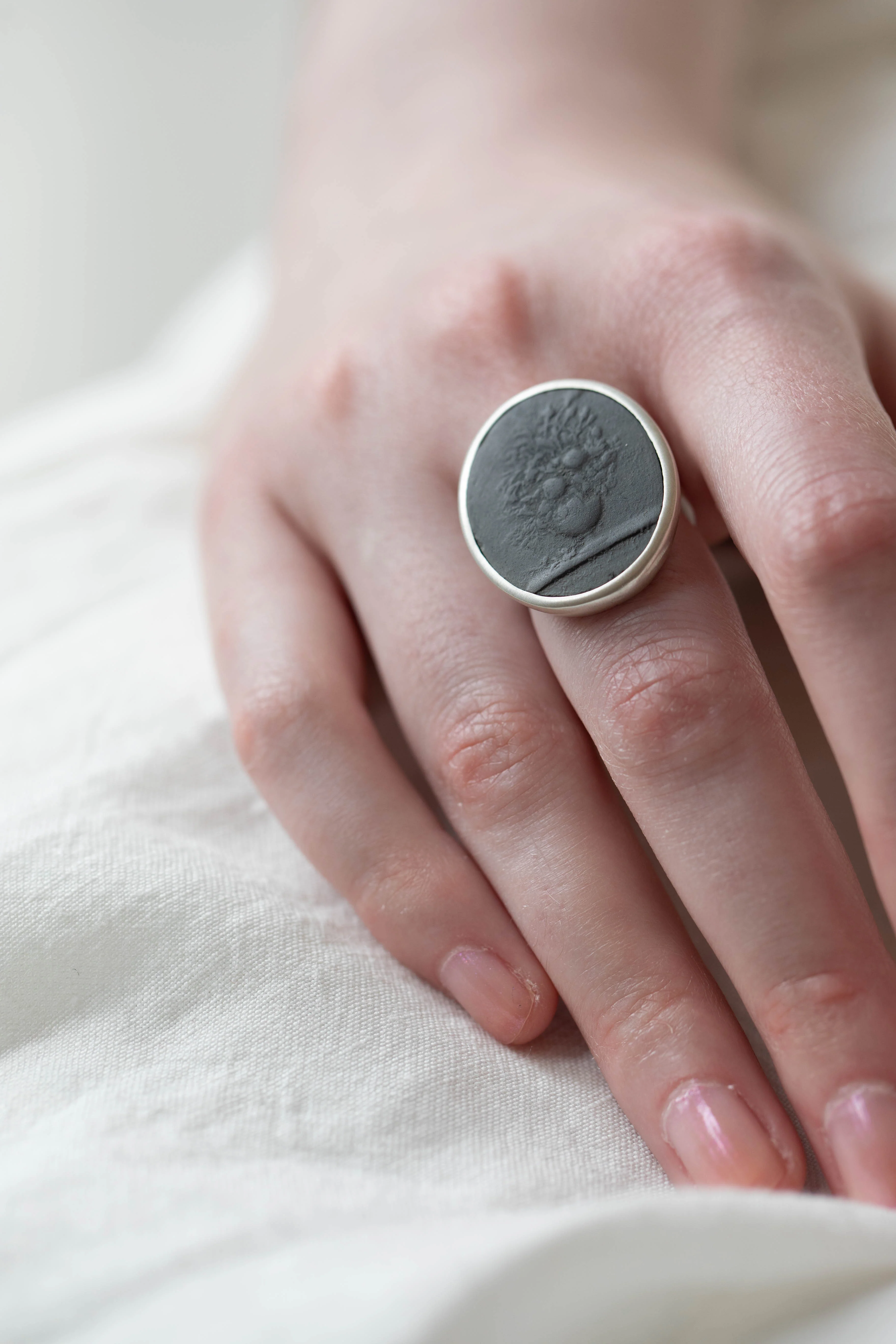 Marcie McGoldrick | Porcelain Cameo Ring- Vase with Flowers in Onyx - Image 7