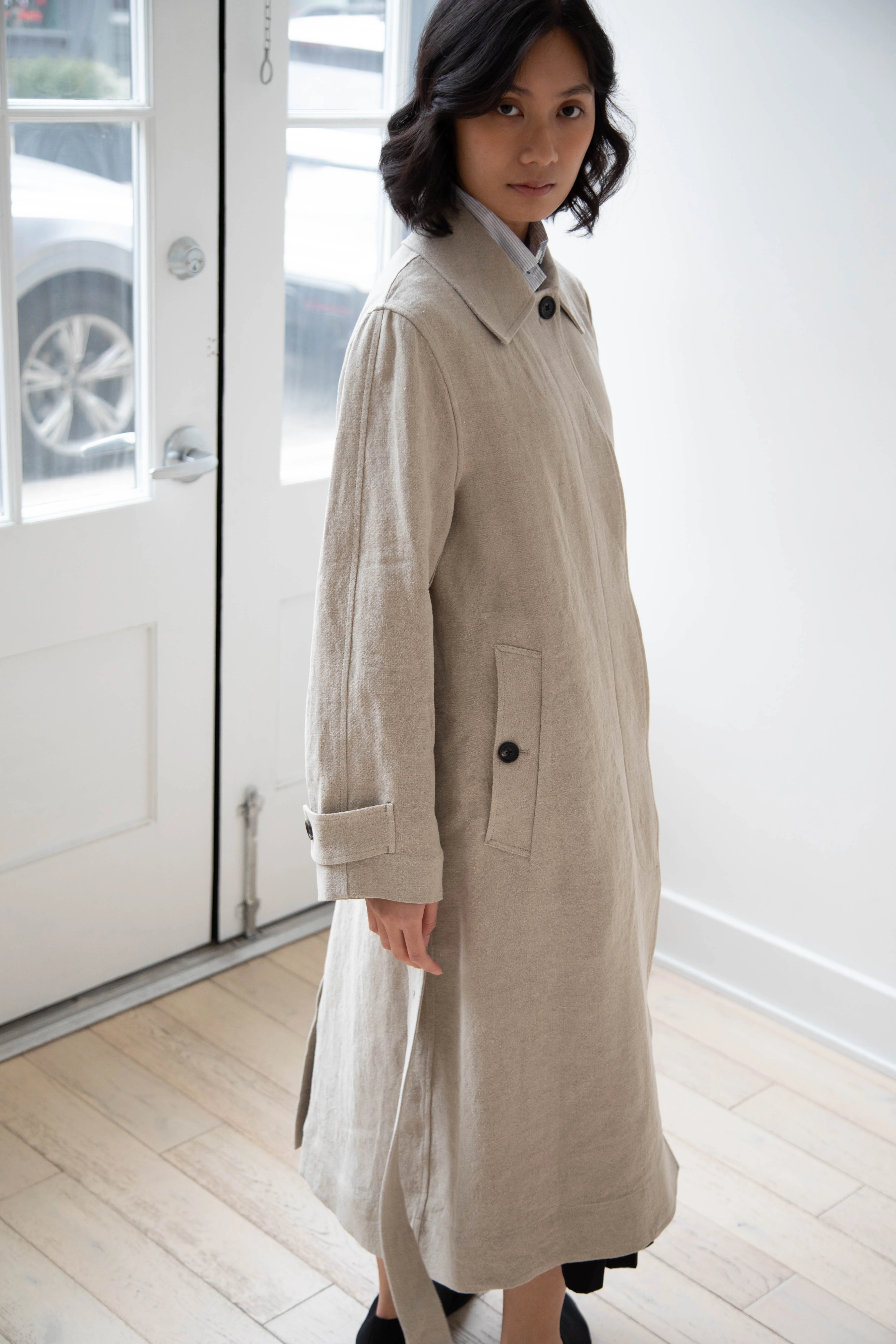 Margaret Howell | Fly Front Mac in Natural Linen - Image 23