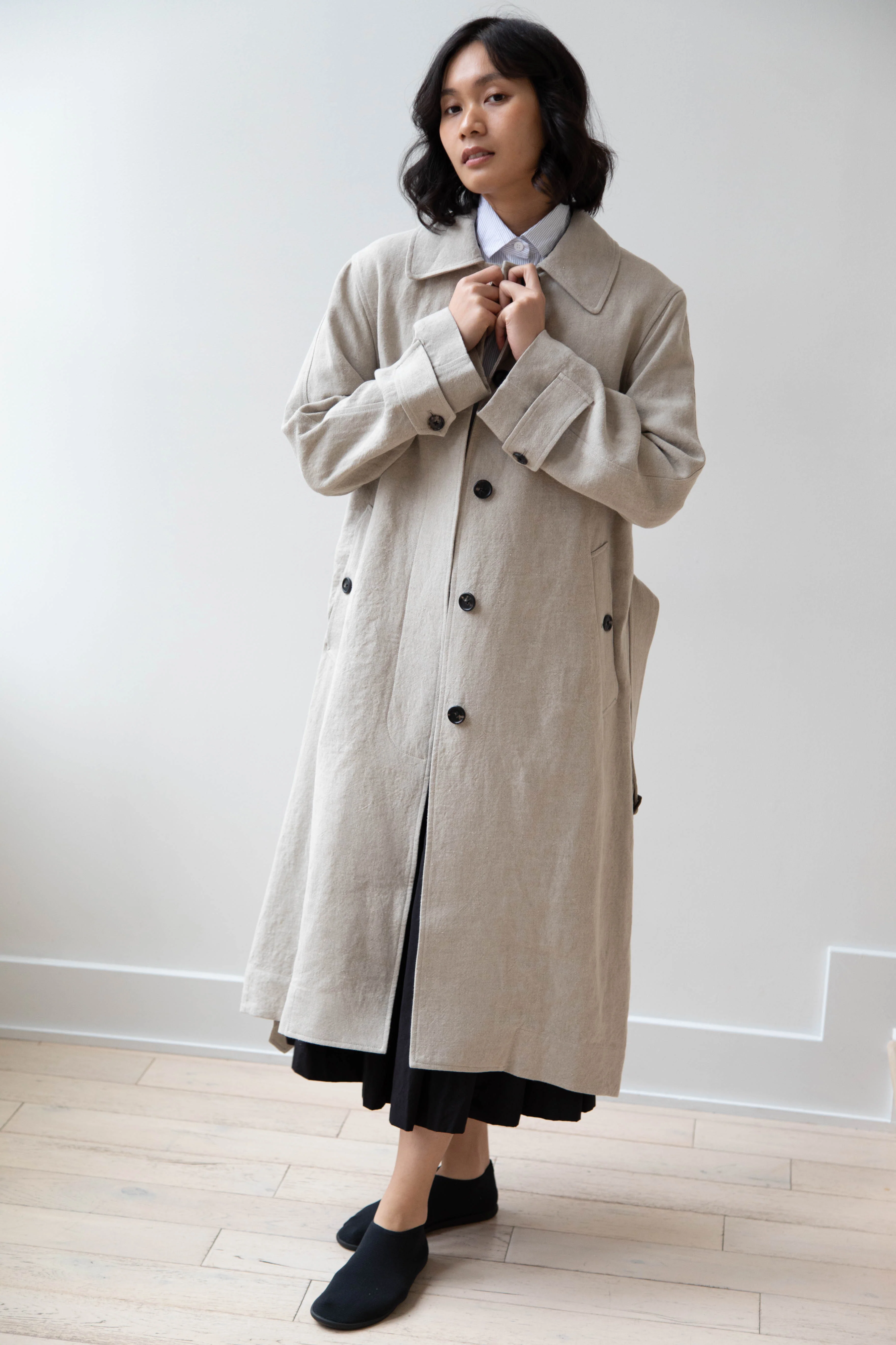 Margaret Howell | Fly Front Mac in Natural Linen - Image 6