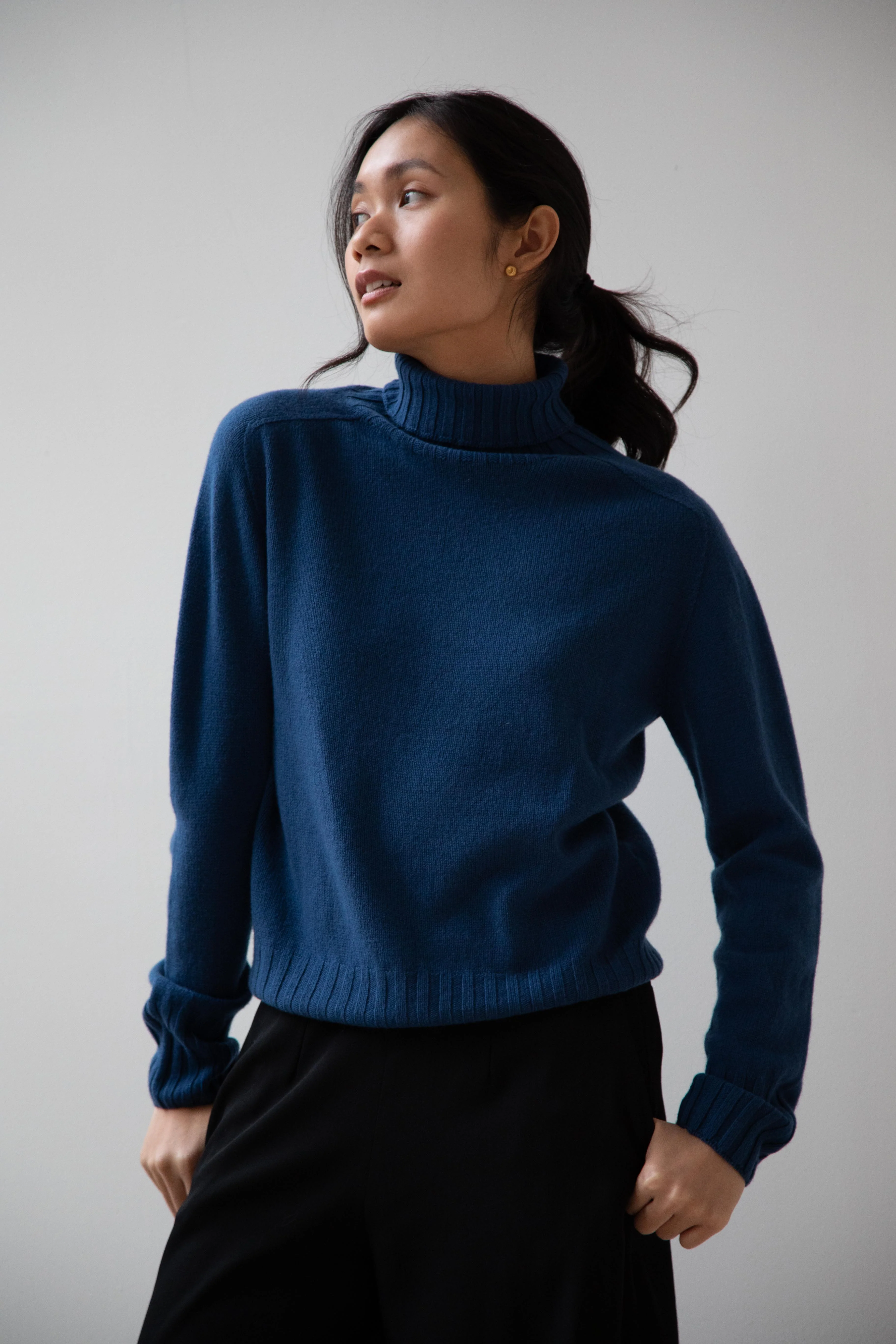 Margaret Howell | Wide Roll Neck Sweater in Steel Blue - Image 2
