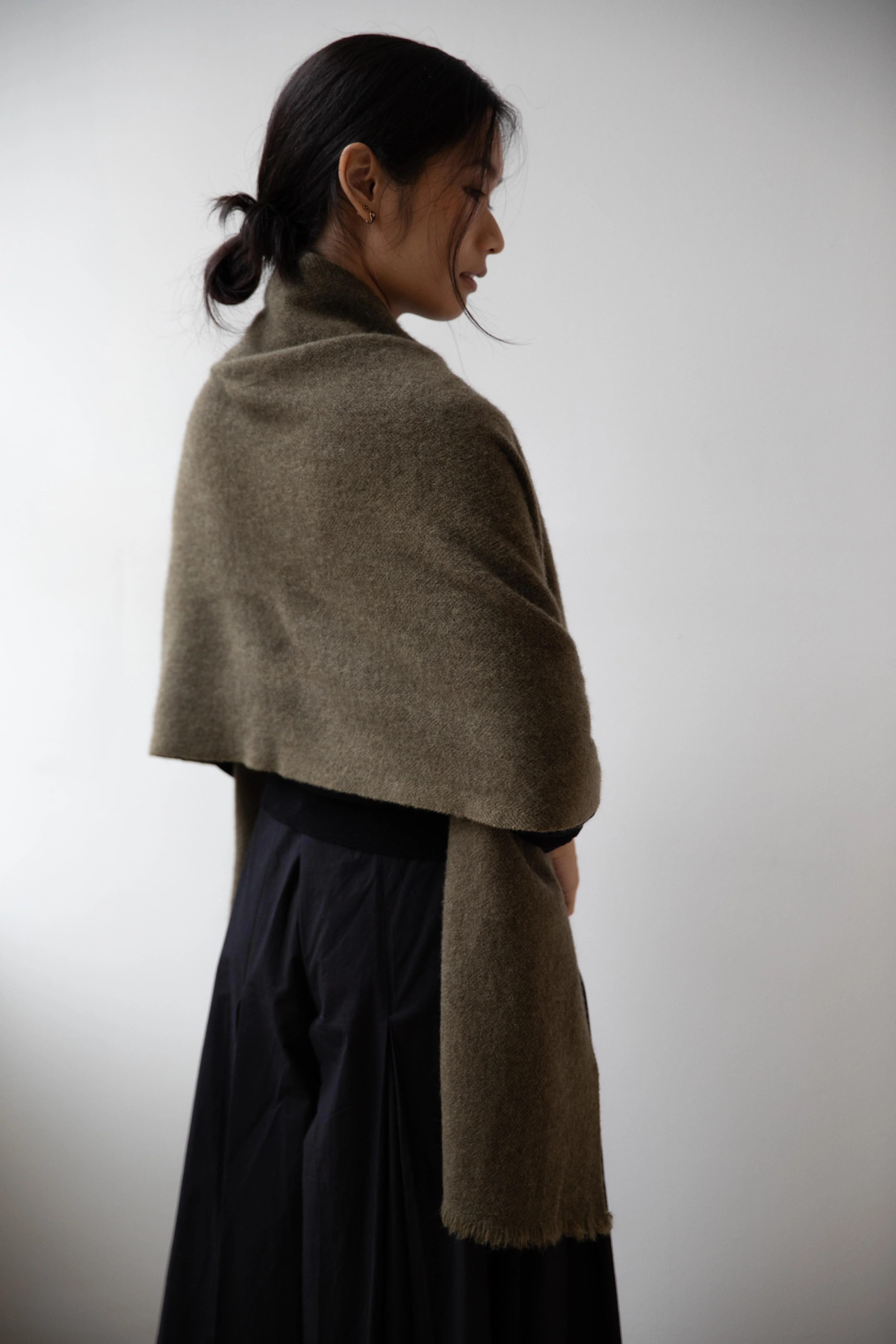 Norlha | Nomad Dense Boiled Herringbone Scarf in Olive - Image 12