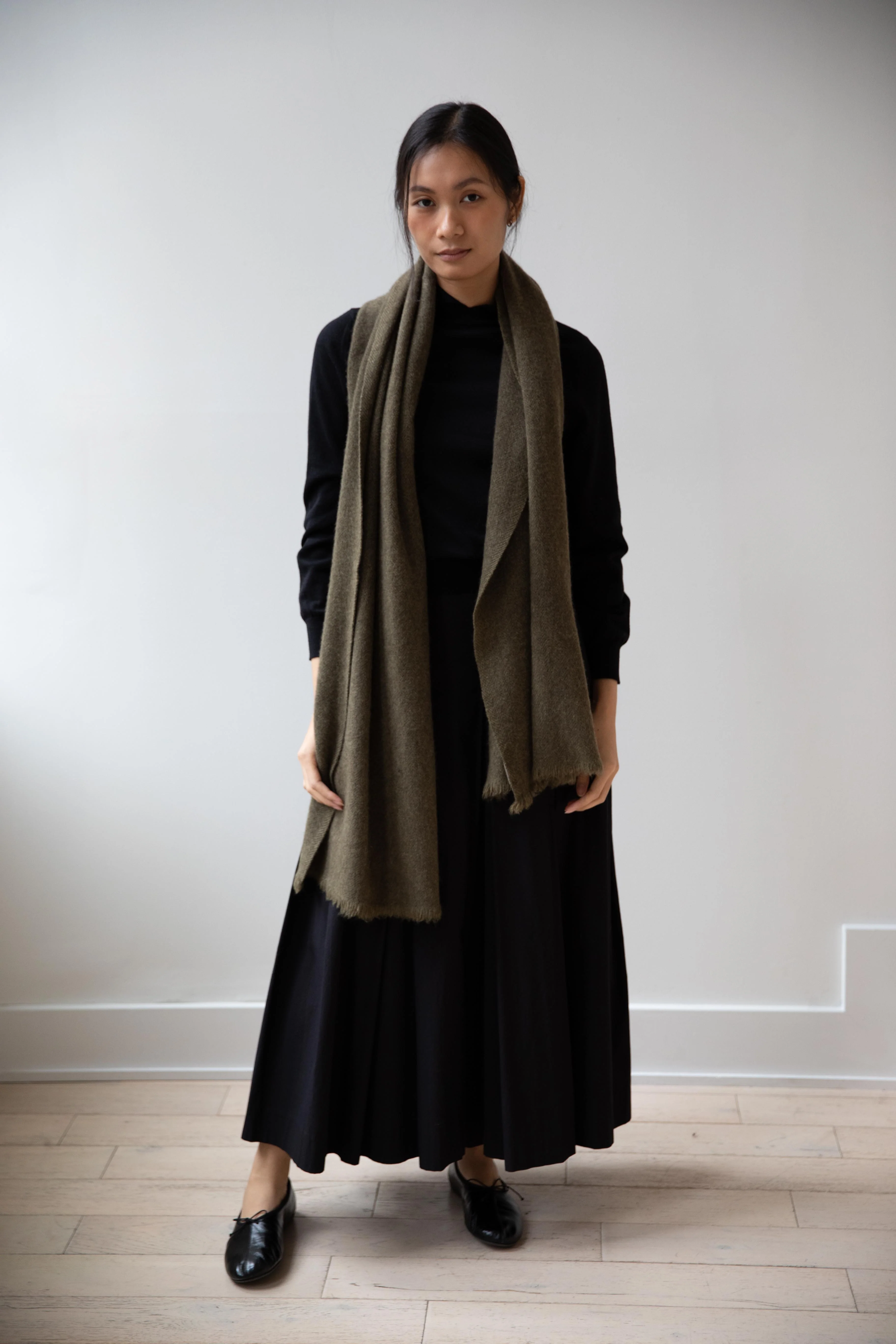 Norlha | Nomad Dense Boiled Herringbone Scarf in Olive - Image 16