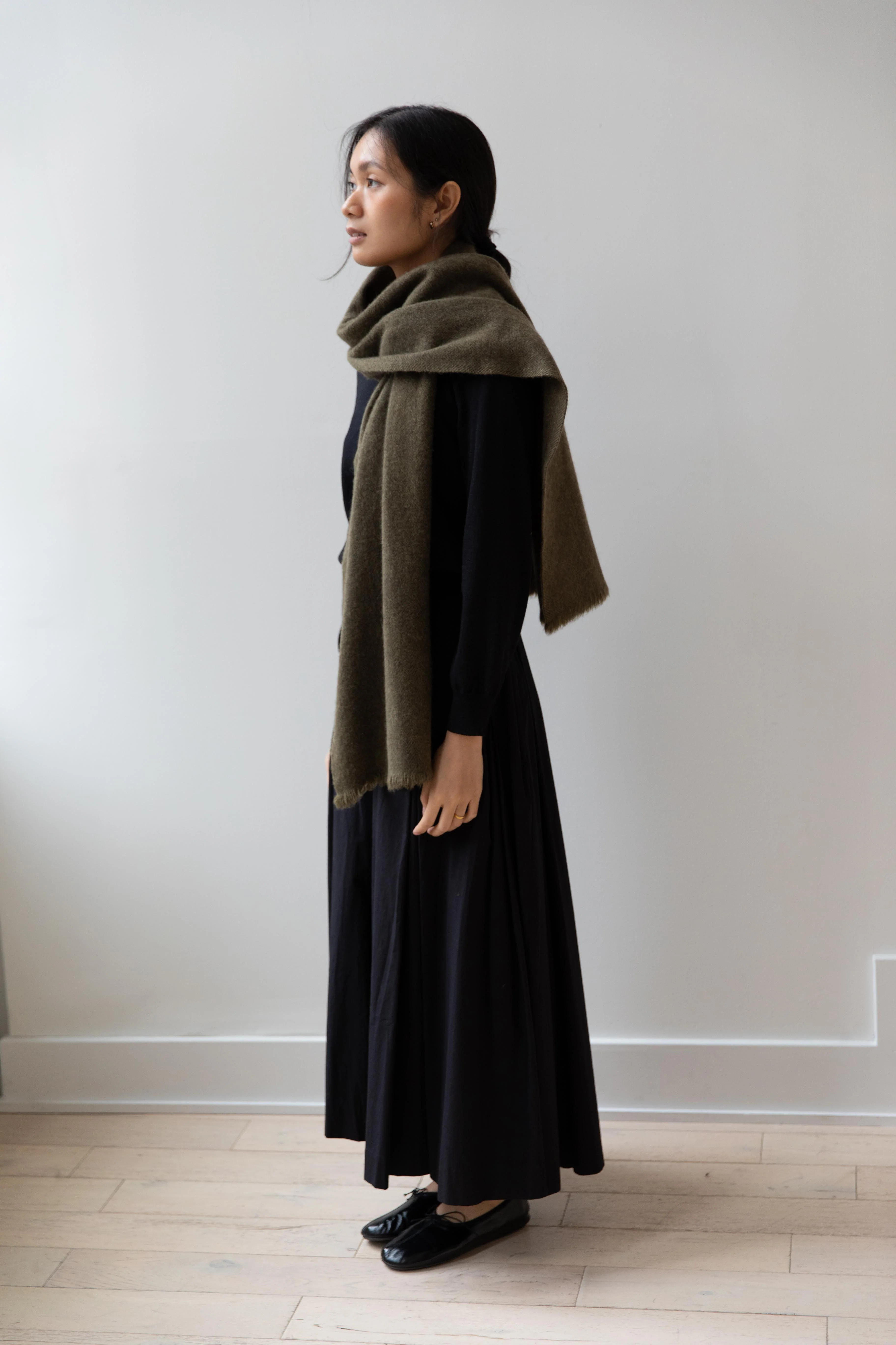Norlha | Nomad Dense Boiled Herringbone Scarf in Olive - Image 20
