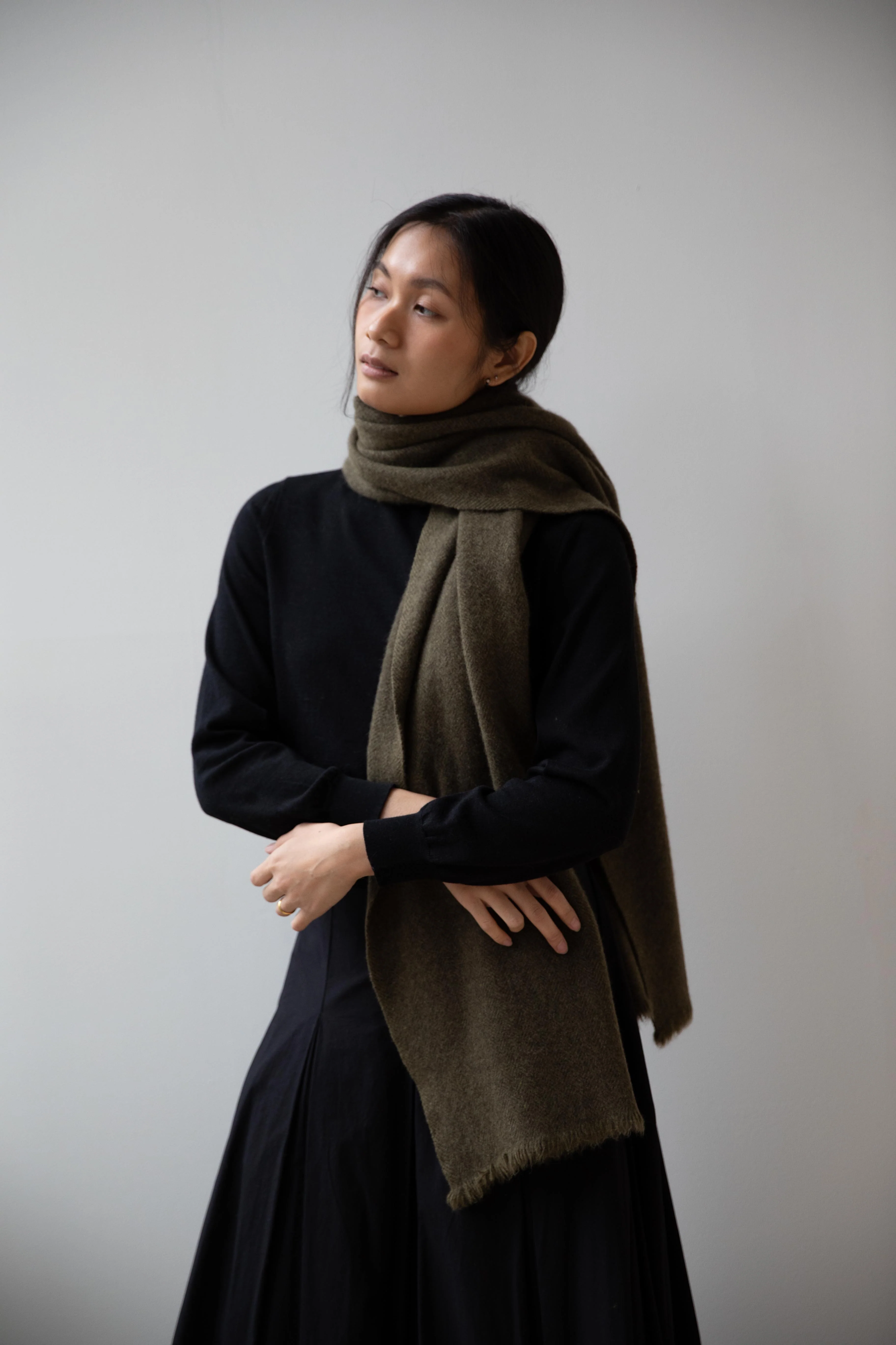 Norlha | Nomad Dense Boiled Herringbone Scarf in Olive - Image 21