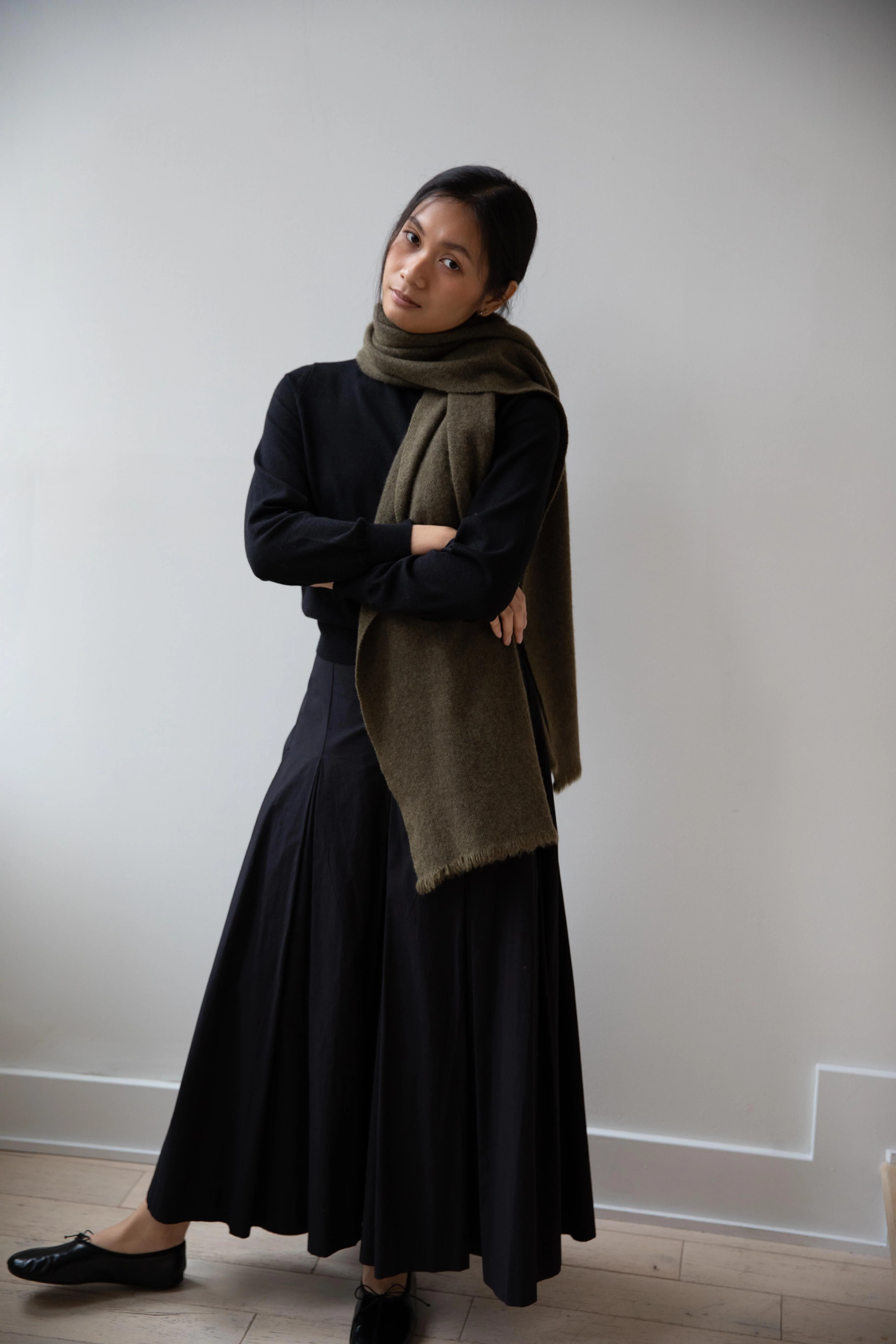 Norlha | Nomad Dense Boiled Herringbone Scarf in Olive - Image 22