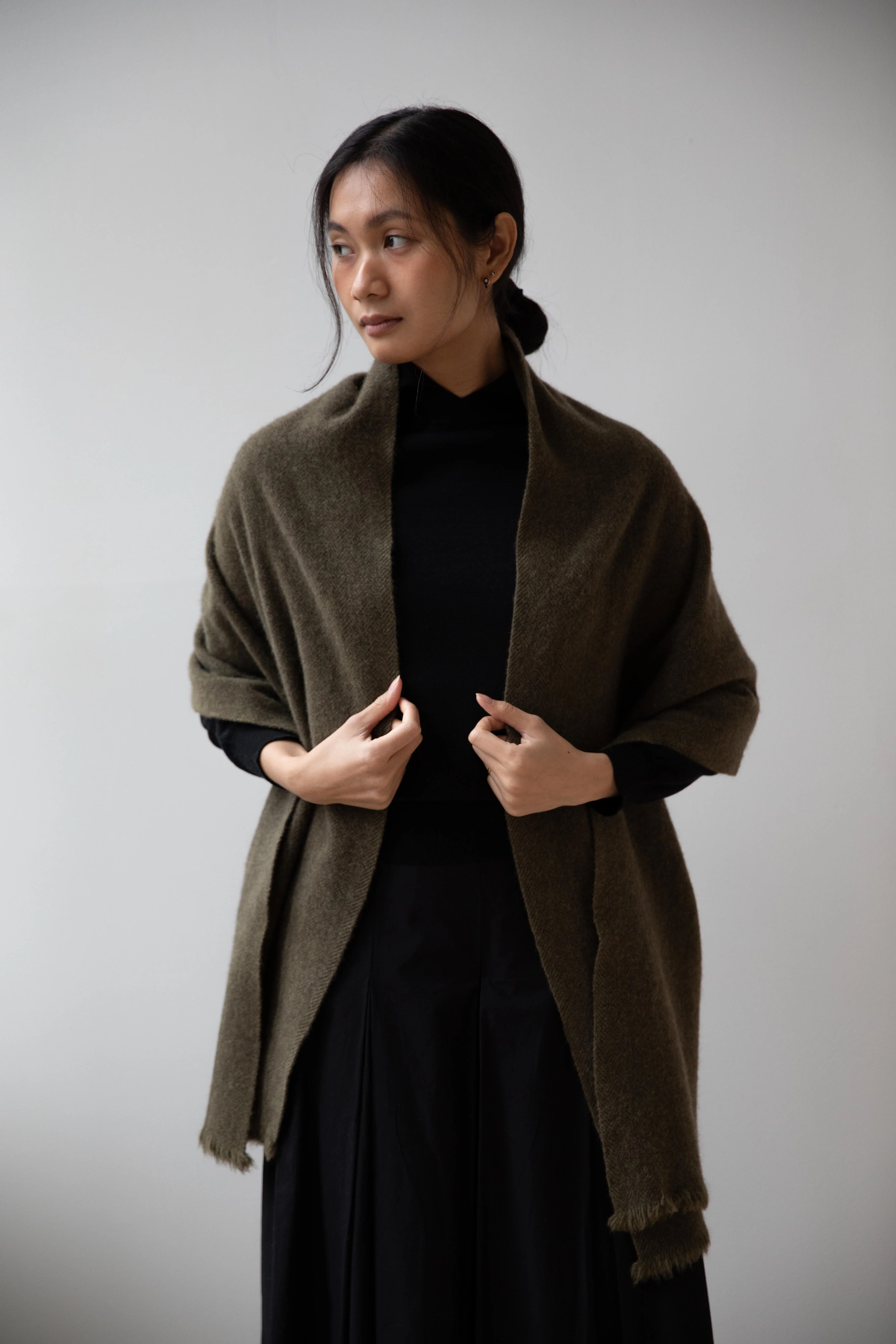 Norlha | Nomad Dense Boiled Herringbone Scarf in Olive - Image 28