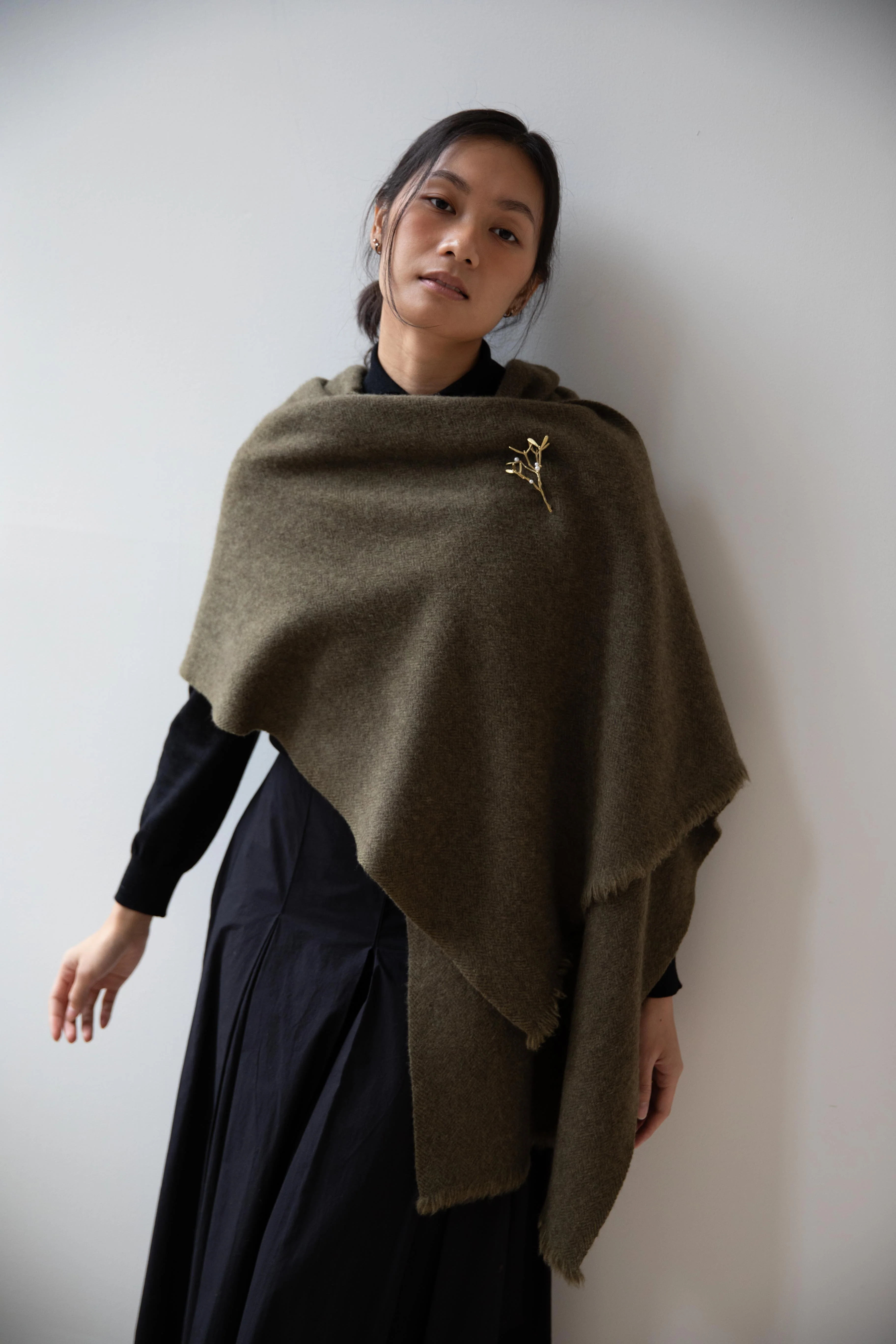 Norlha | Nomad Dense Boiled Herringbone Scarf in Olive - Image 30