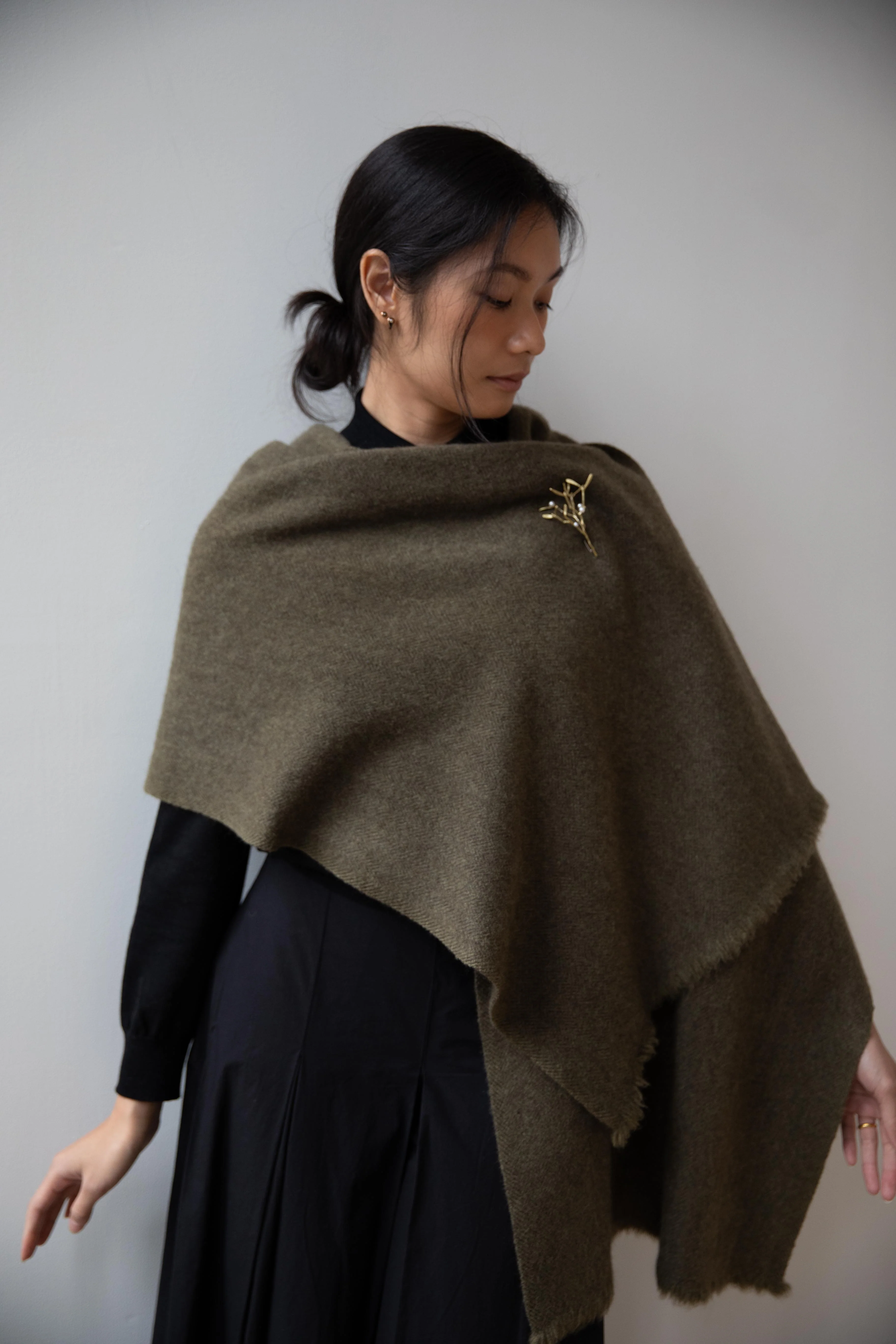 Norlha | Nomad Dense Boiled Herringbone Scarf in Olive - Image 32