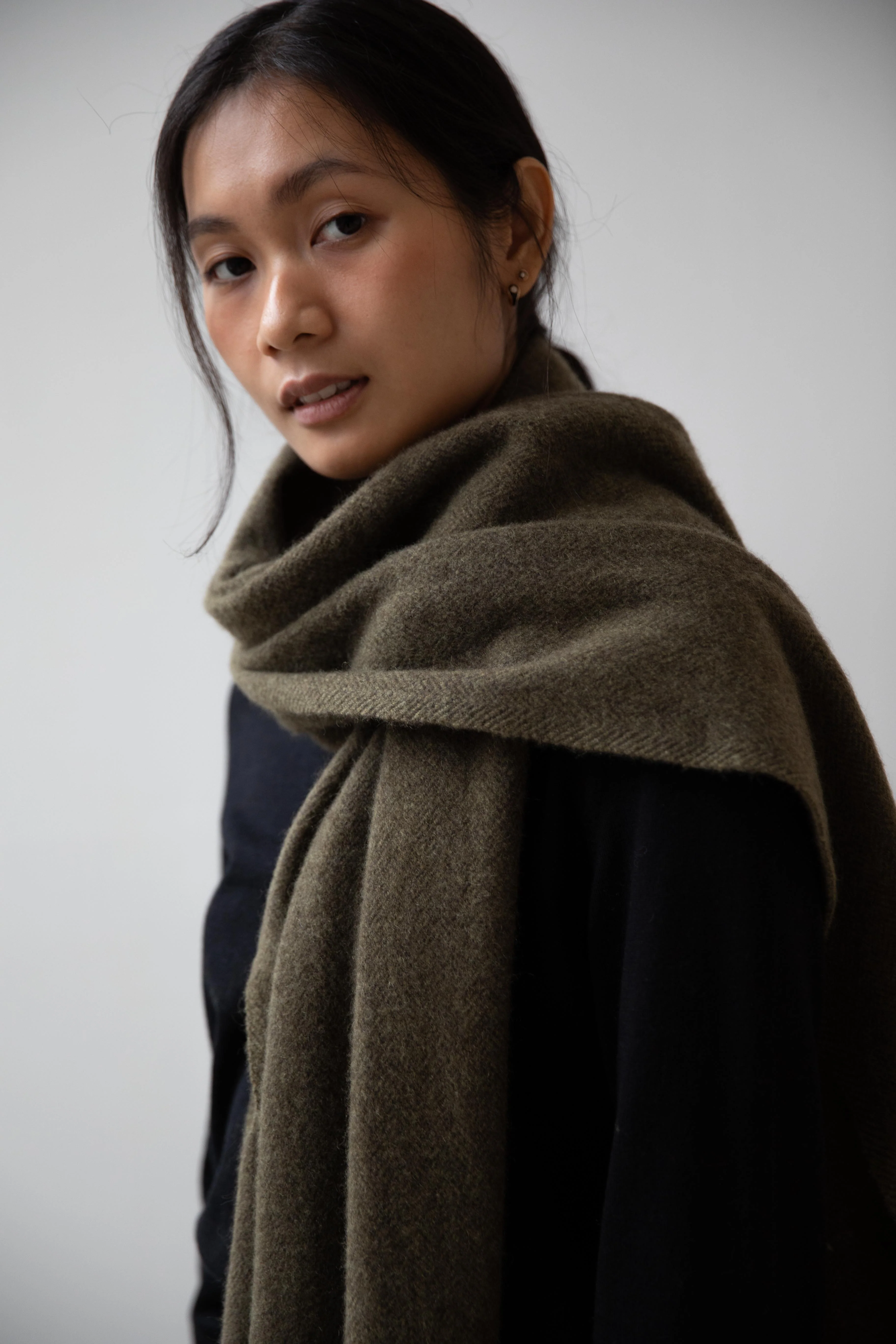 Norlha | Nomad Dense Boiled Herringbone Scarf in Olive - Image 7