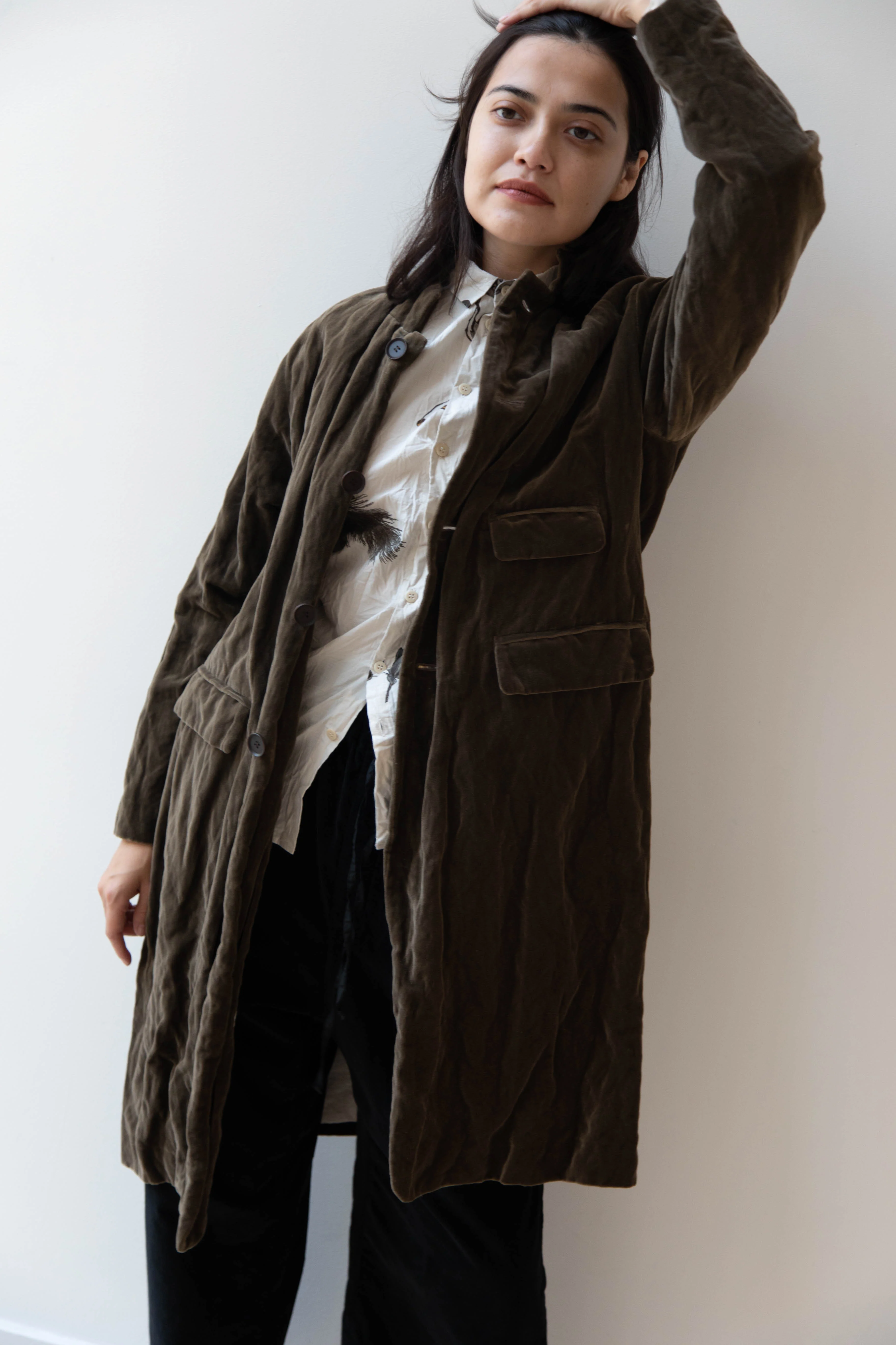 Pas de Calais | Velvet Coat in Khaki - Image 29