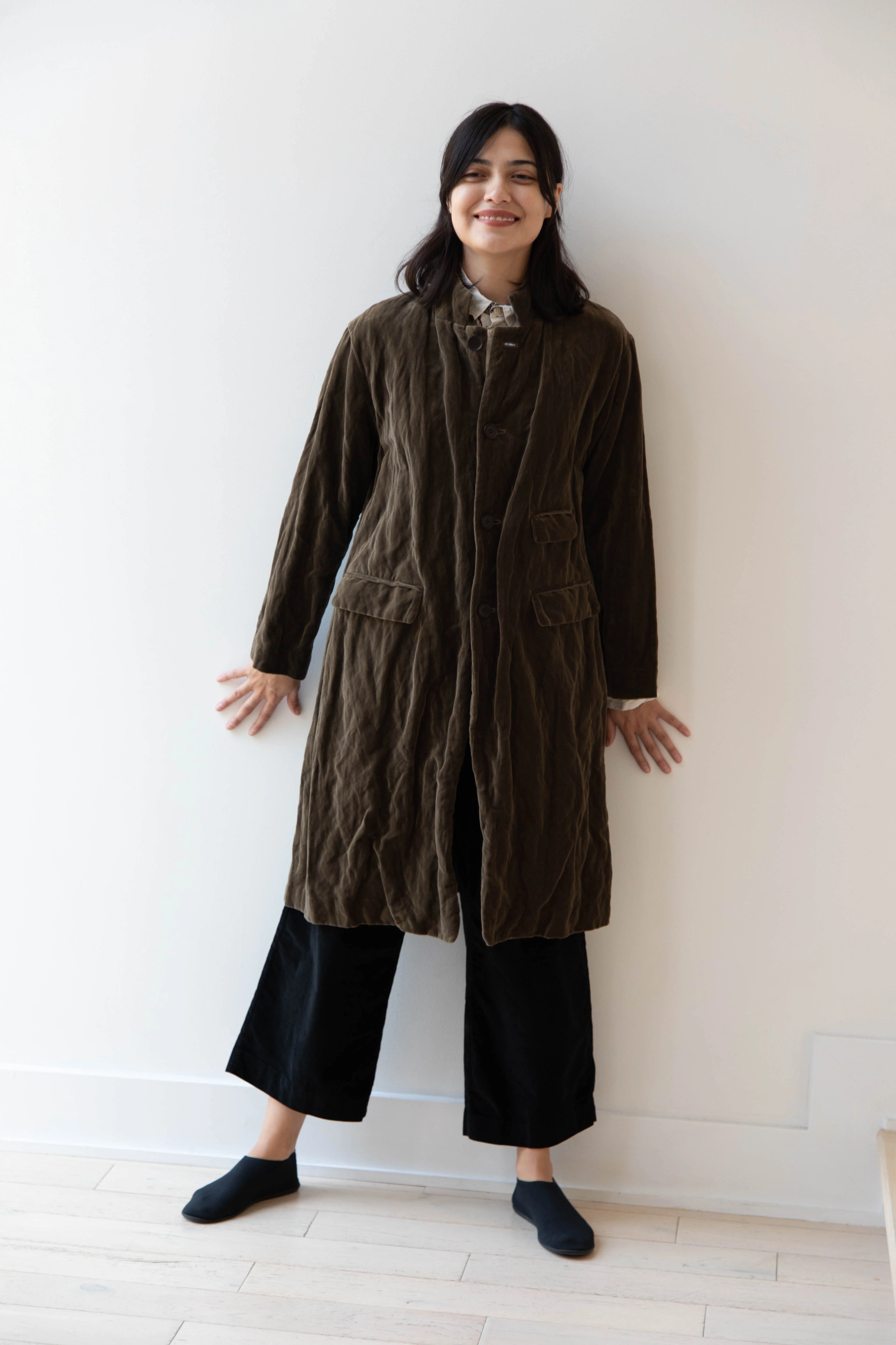 Pas de Calais | Velvet Coat in Khaki - Image 3
