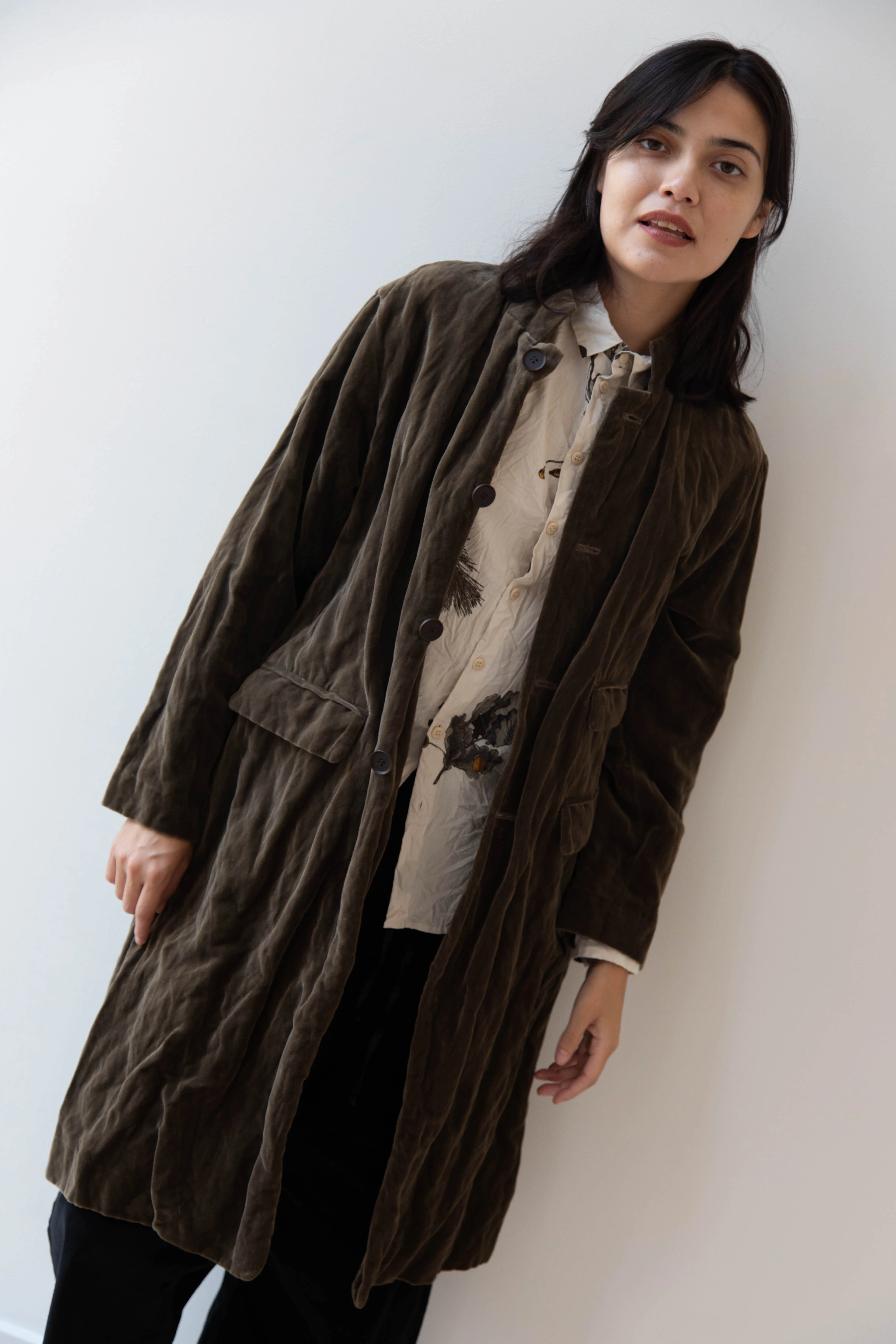 Pas de Calais | Velvet Coat in Khaki - Image 30