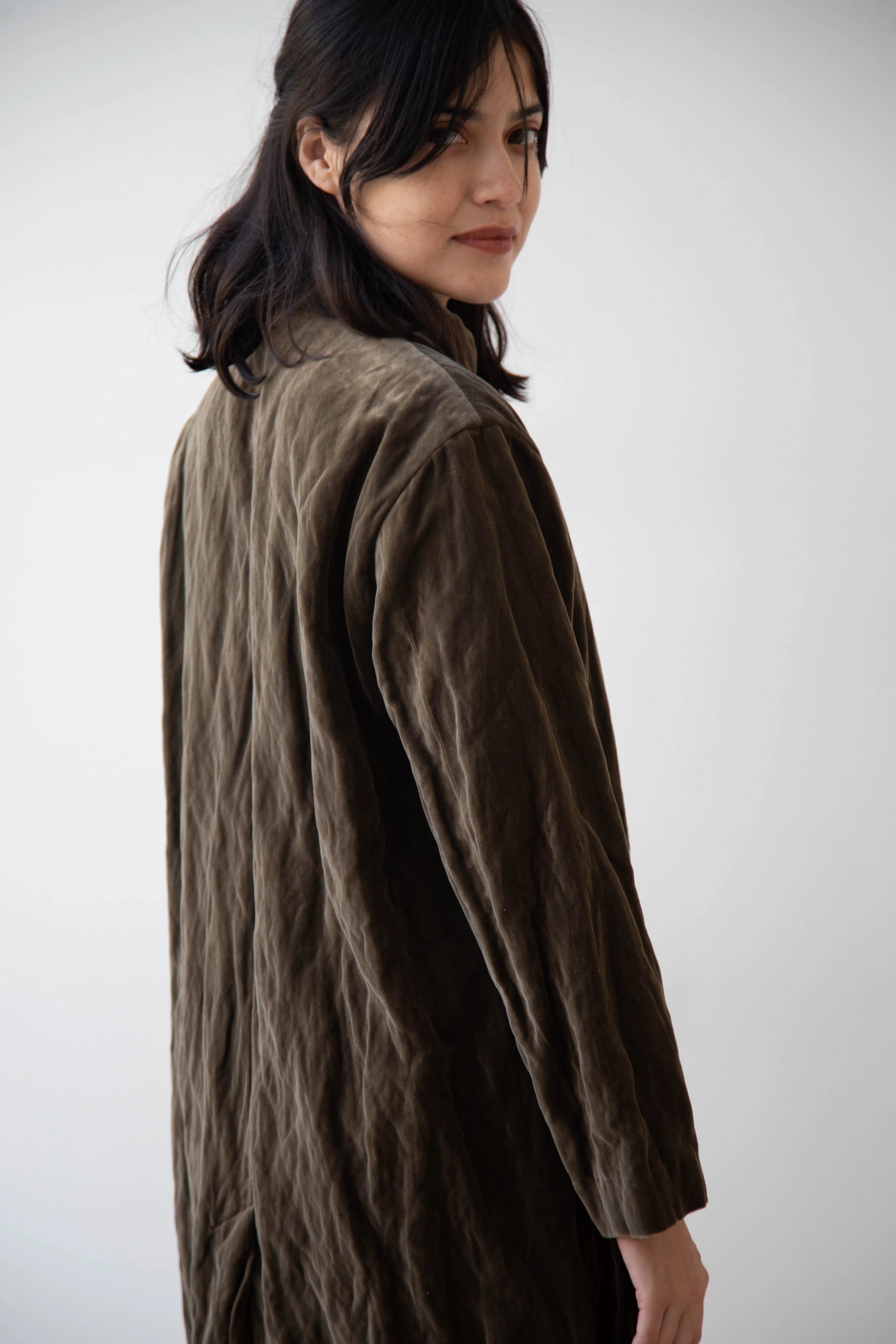Pas de Calais | Velvet Coat in Khaki - Image 43