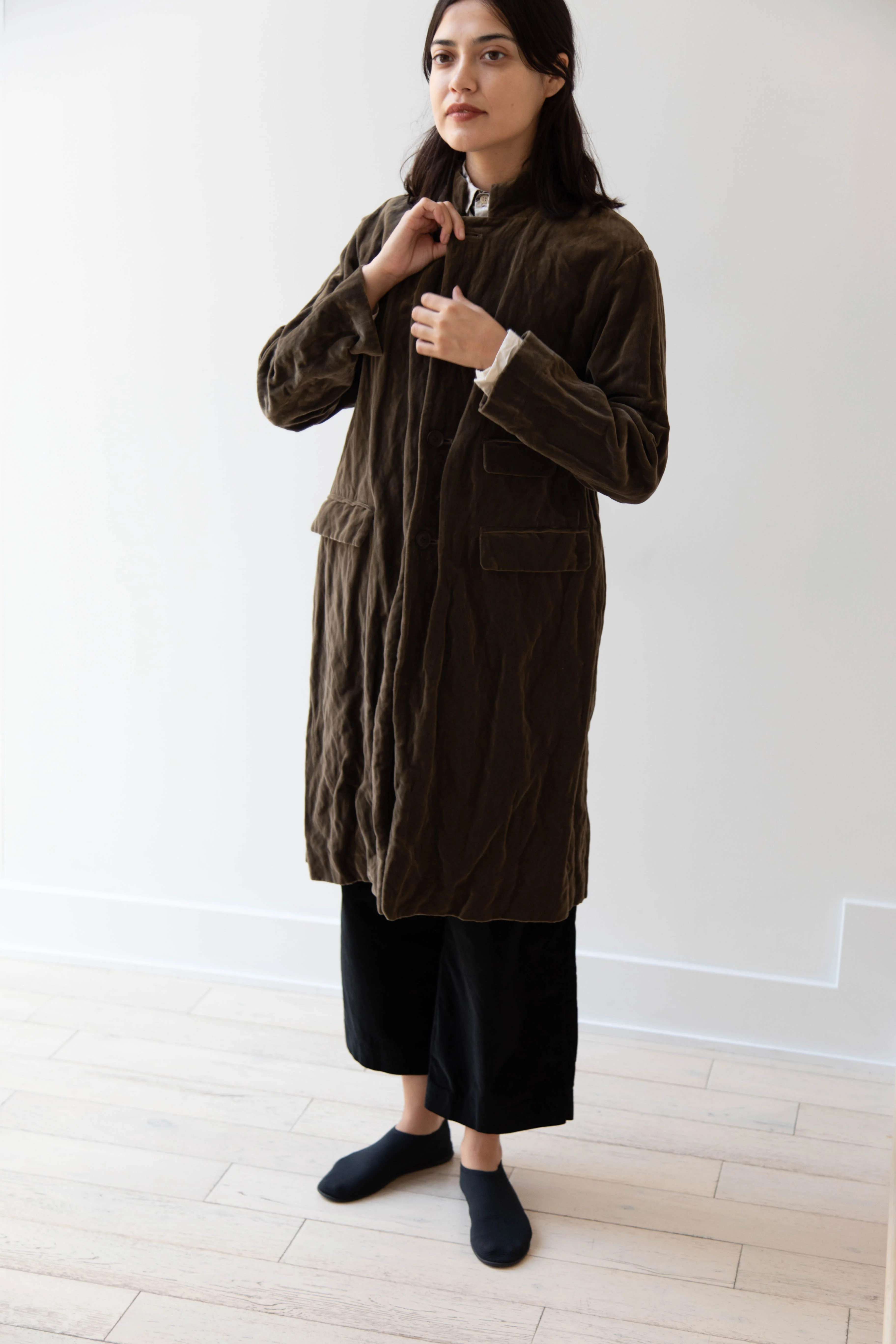 Pas de Calais | Velvet Coat in Khaki - Image 47