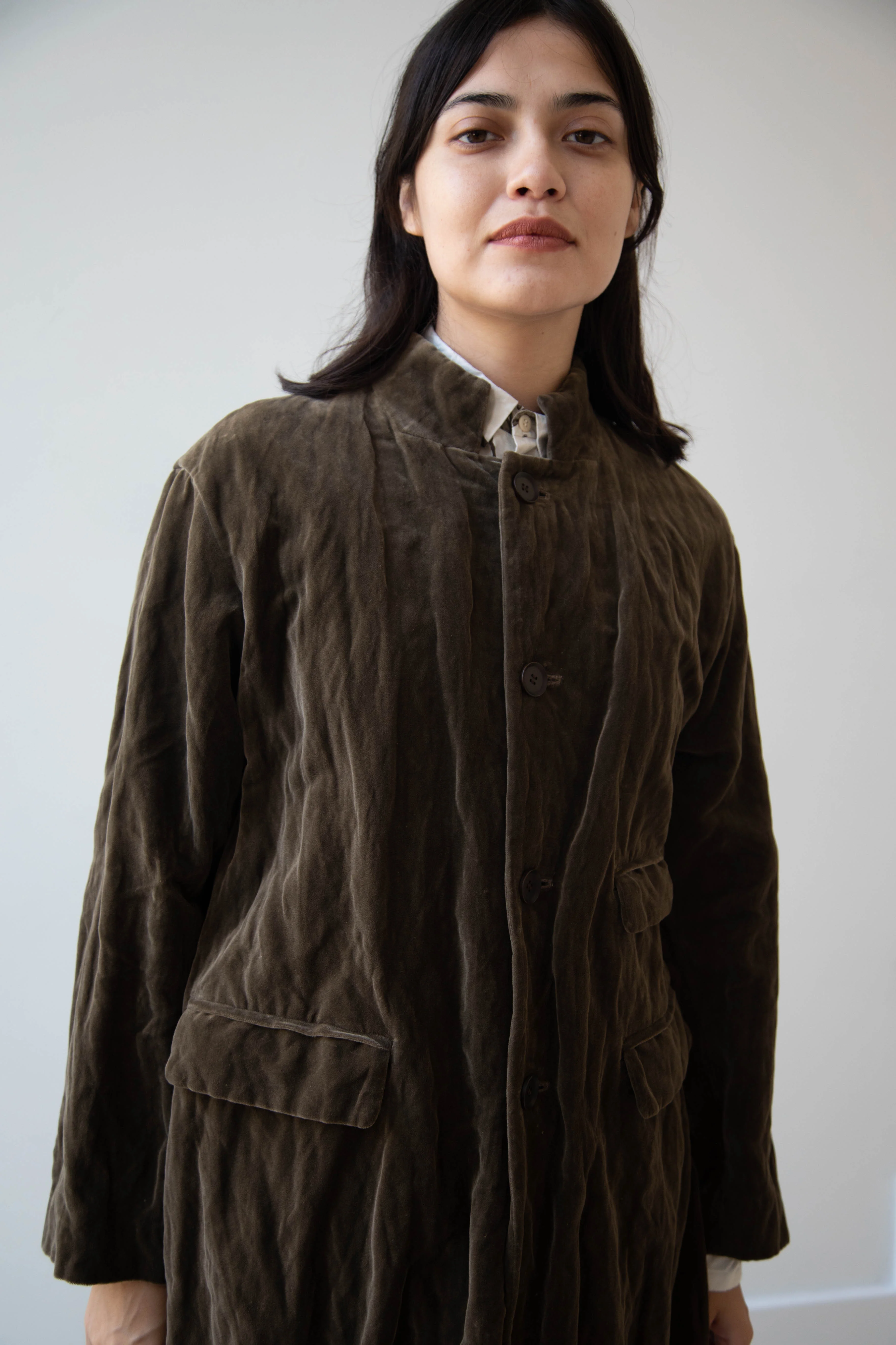 Pas de Calais | Velvet Coat in Khaki - Image 48
