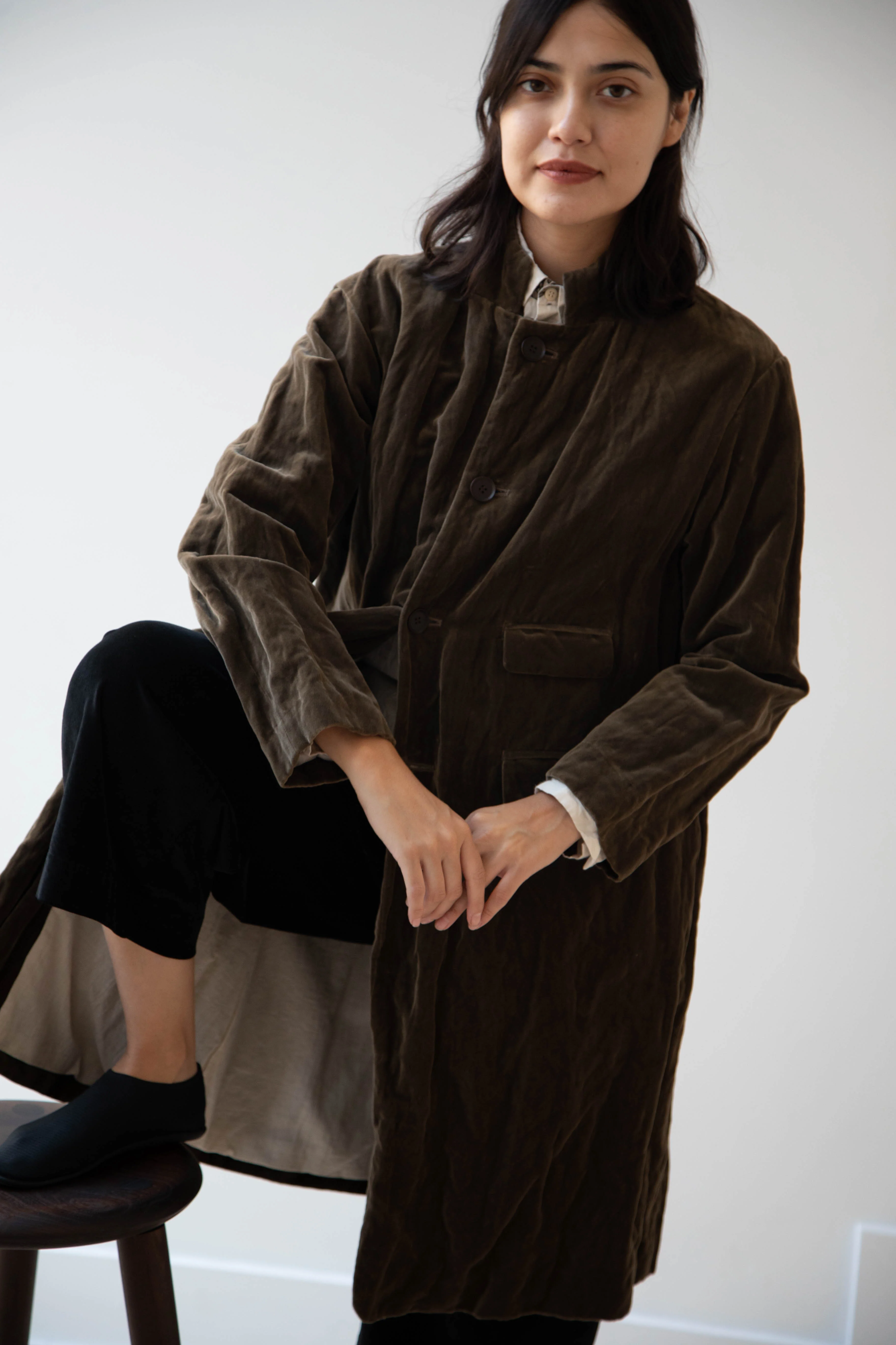 Pas de Calais | Velvet Coat in Khaki - Image 51