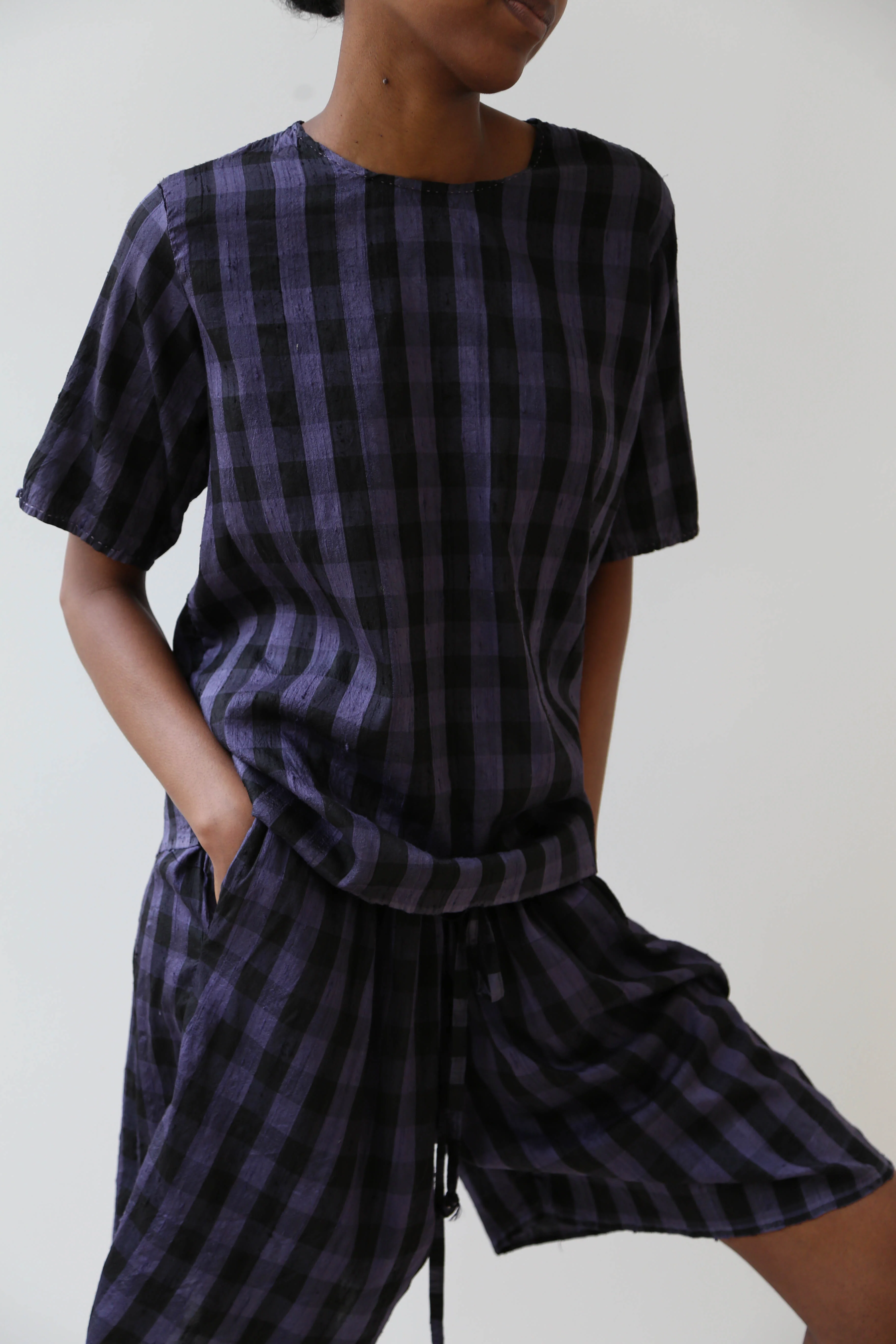 rennes Silk Set in Black & Blackberry Check - Image 11