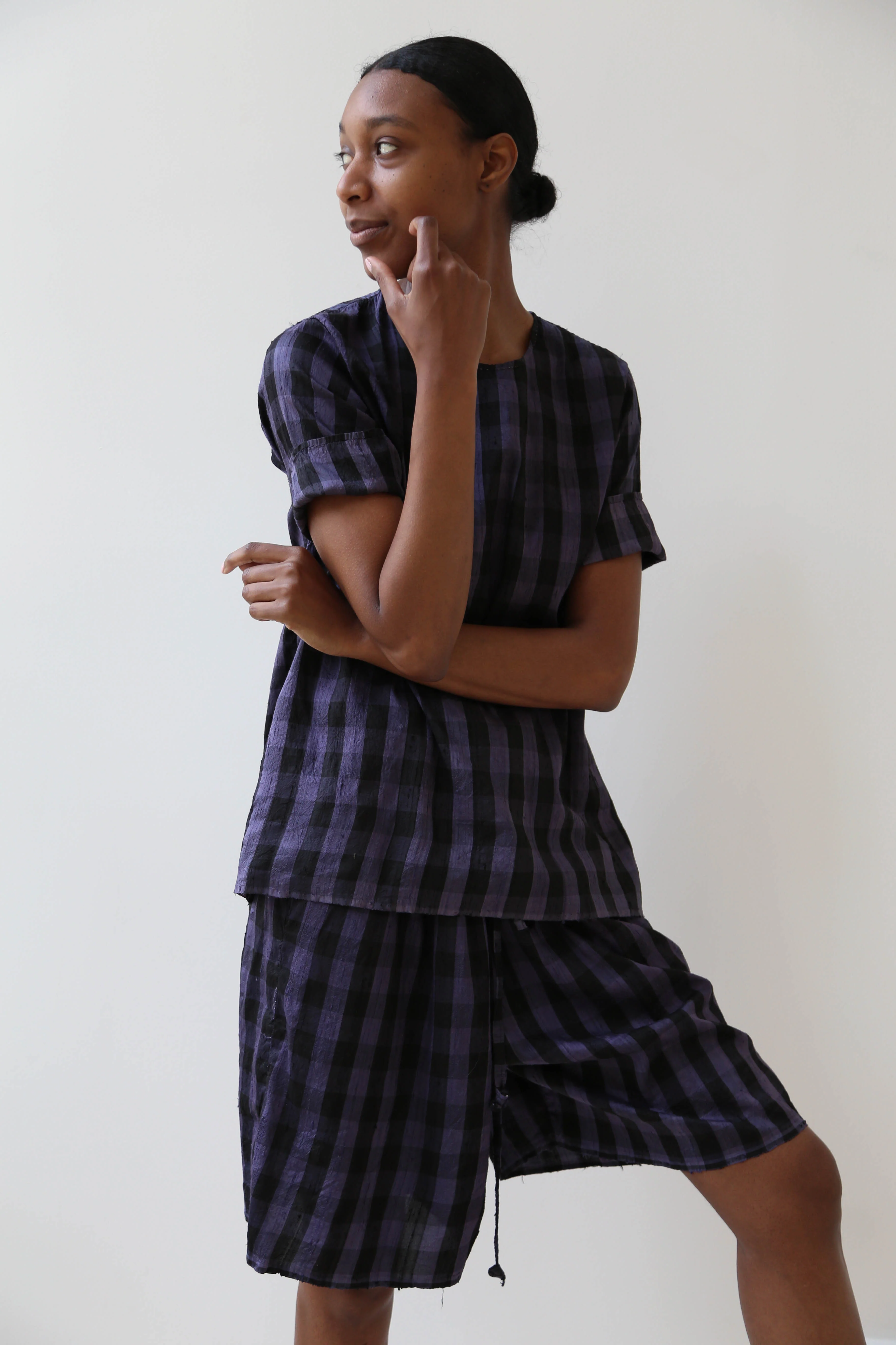 rennes Silk Set in Black & Blackberry Check - Image 13