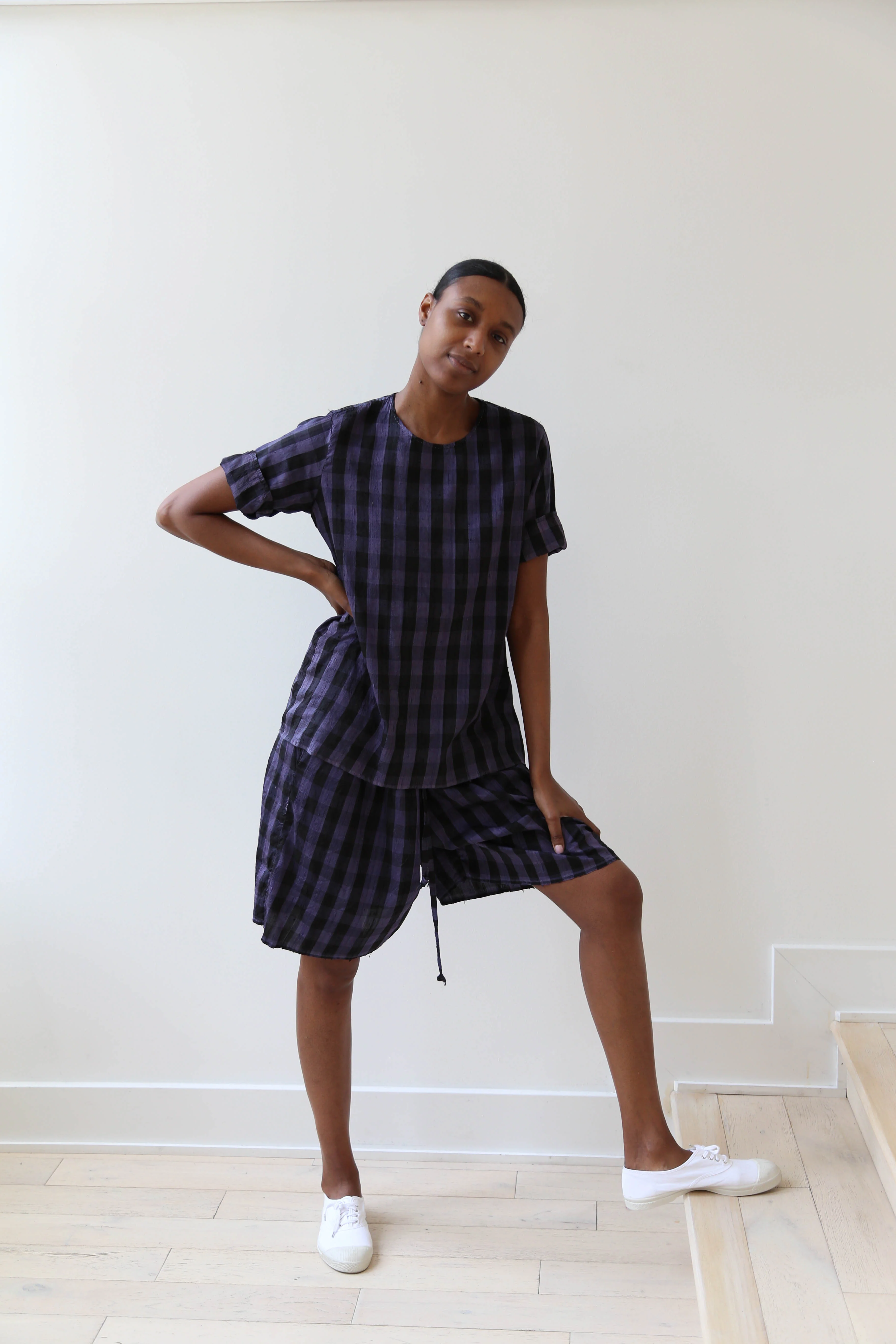 rennes Silk Set in Black & Blackberry Check - Image 15