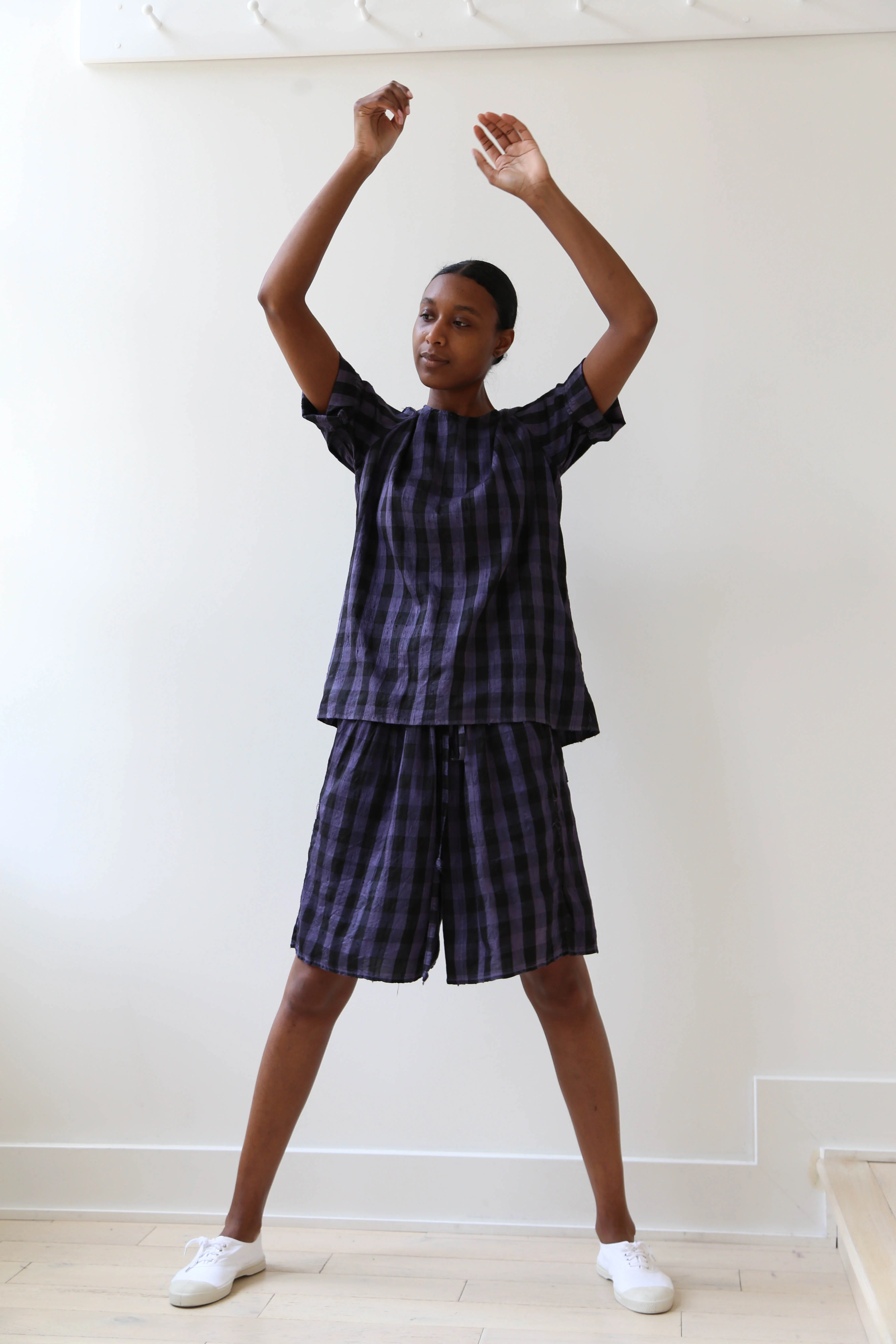 rennes Silk Set in Black & Blackberry Check - Image 17