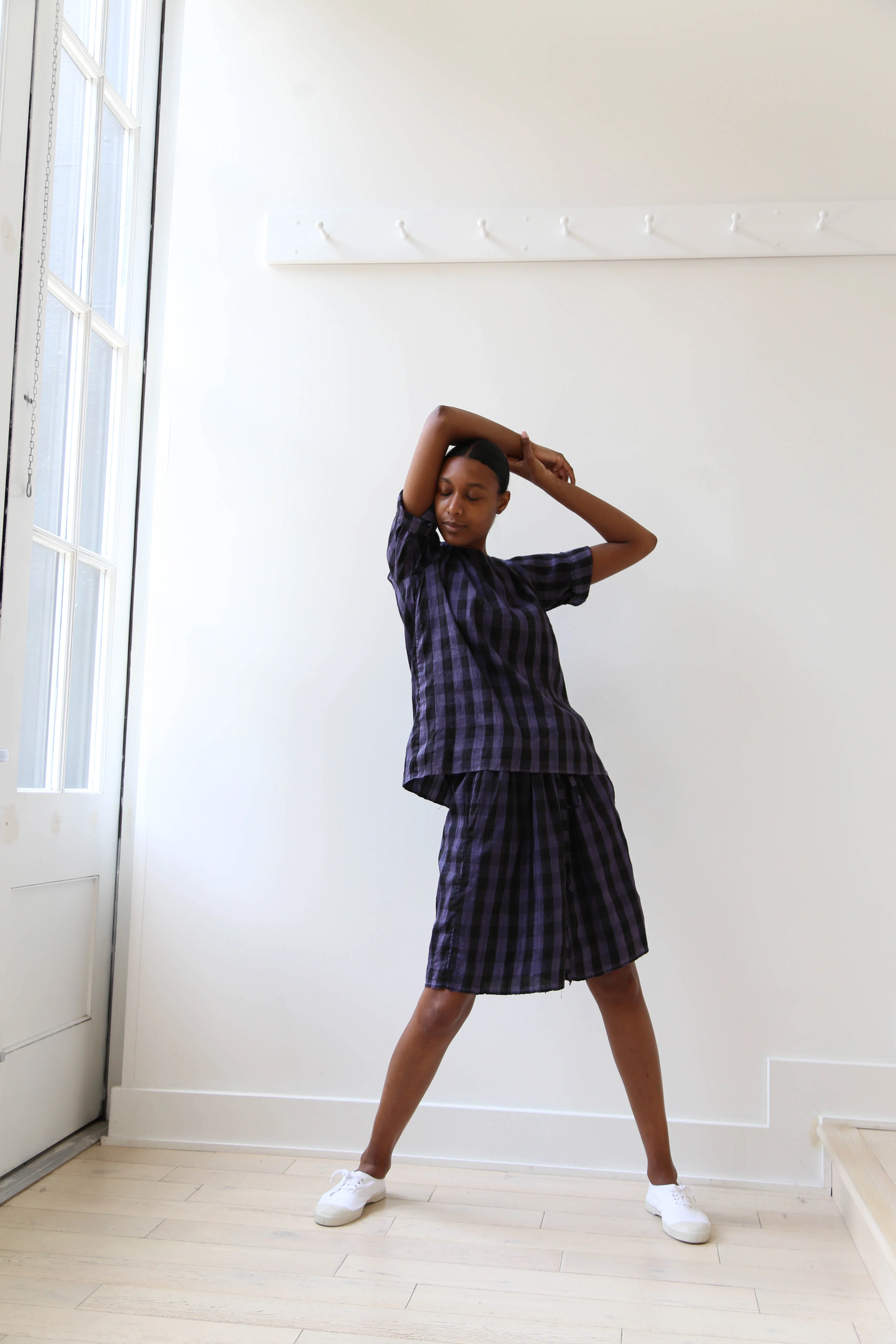rennes Silk Set in Black & Blackberry Check - Image 18