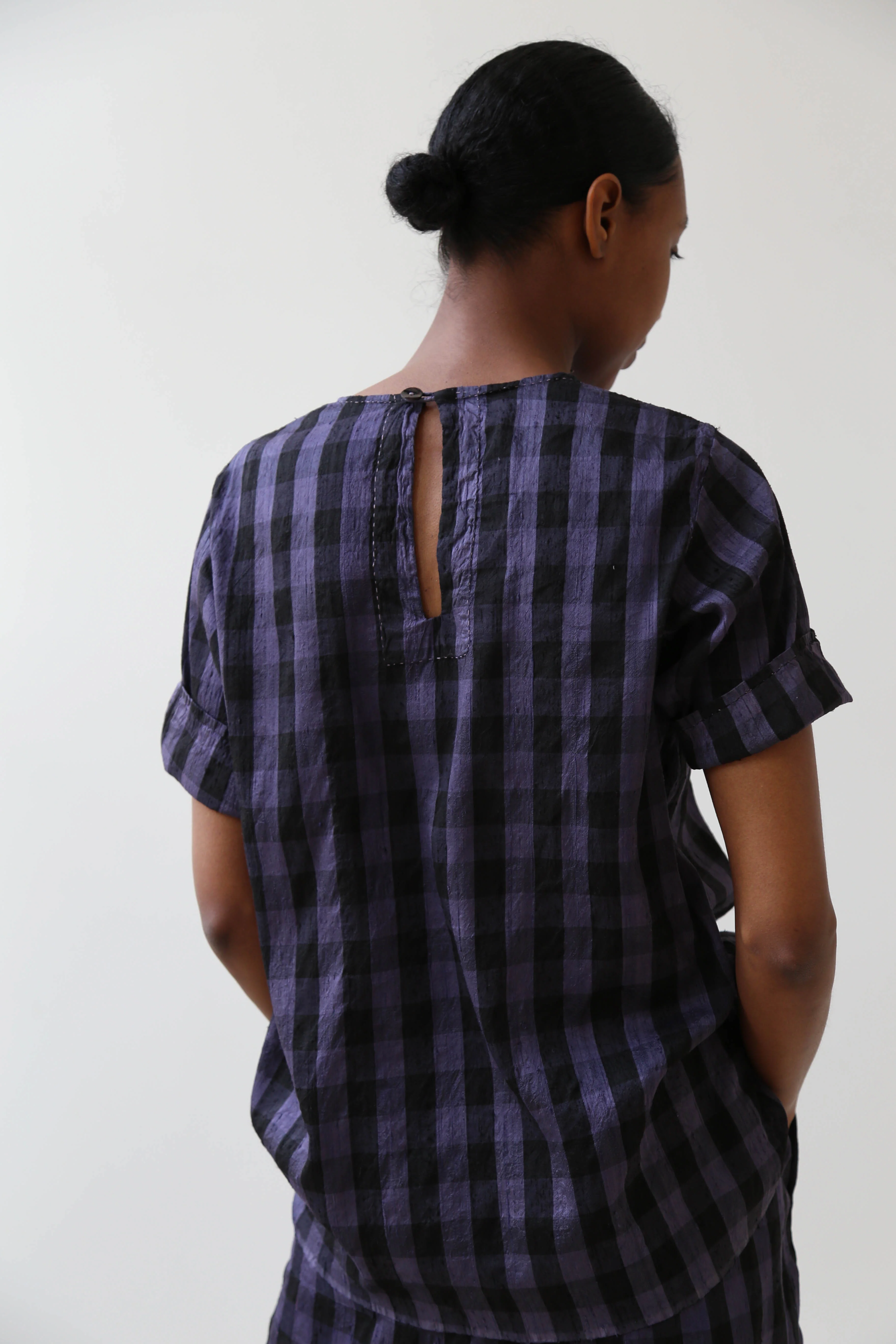 rennes Silk Set in Black & Blackberry Check - Image 19