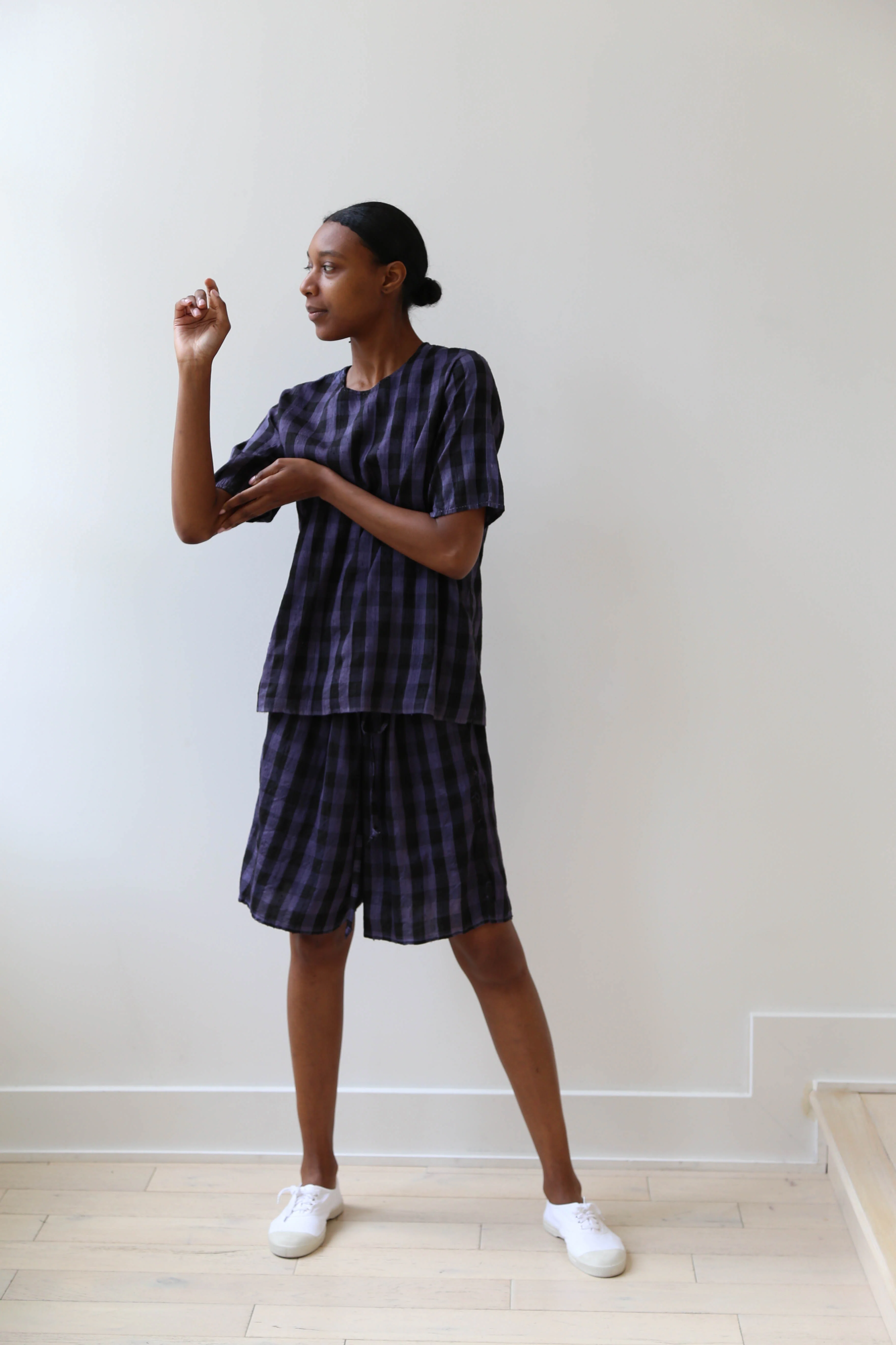 rennes Silk Set in Black & Blackberry Check - Image 7