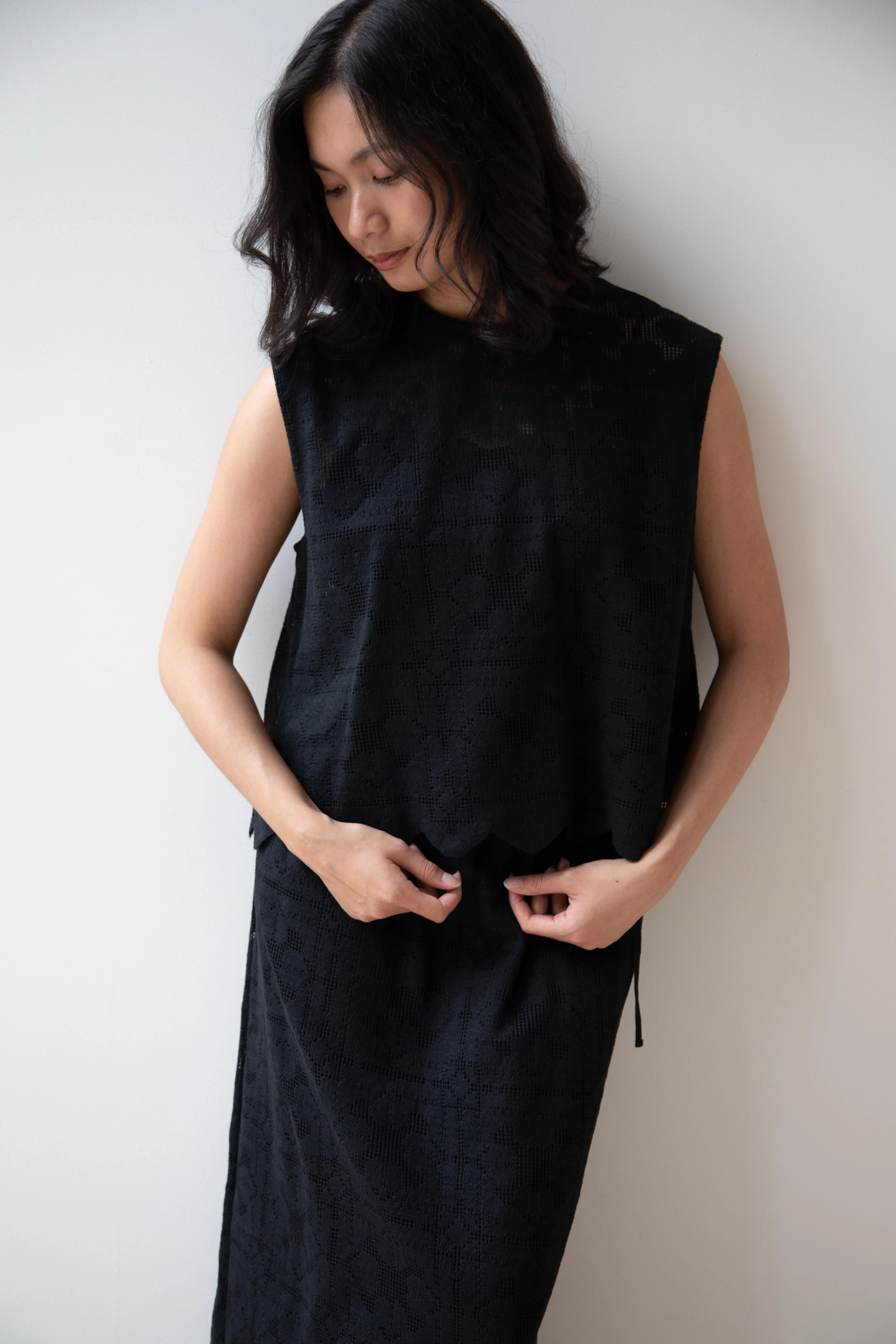 Robe de Peau | Scalloped Lace Top & Skirt Set in Black - Image 25