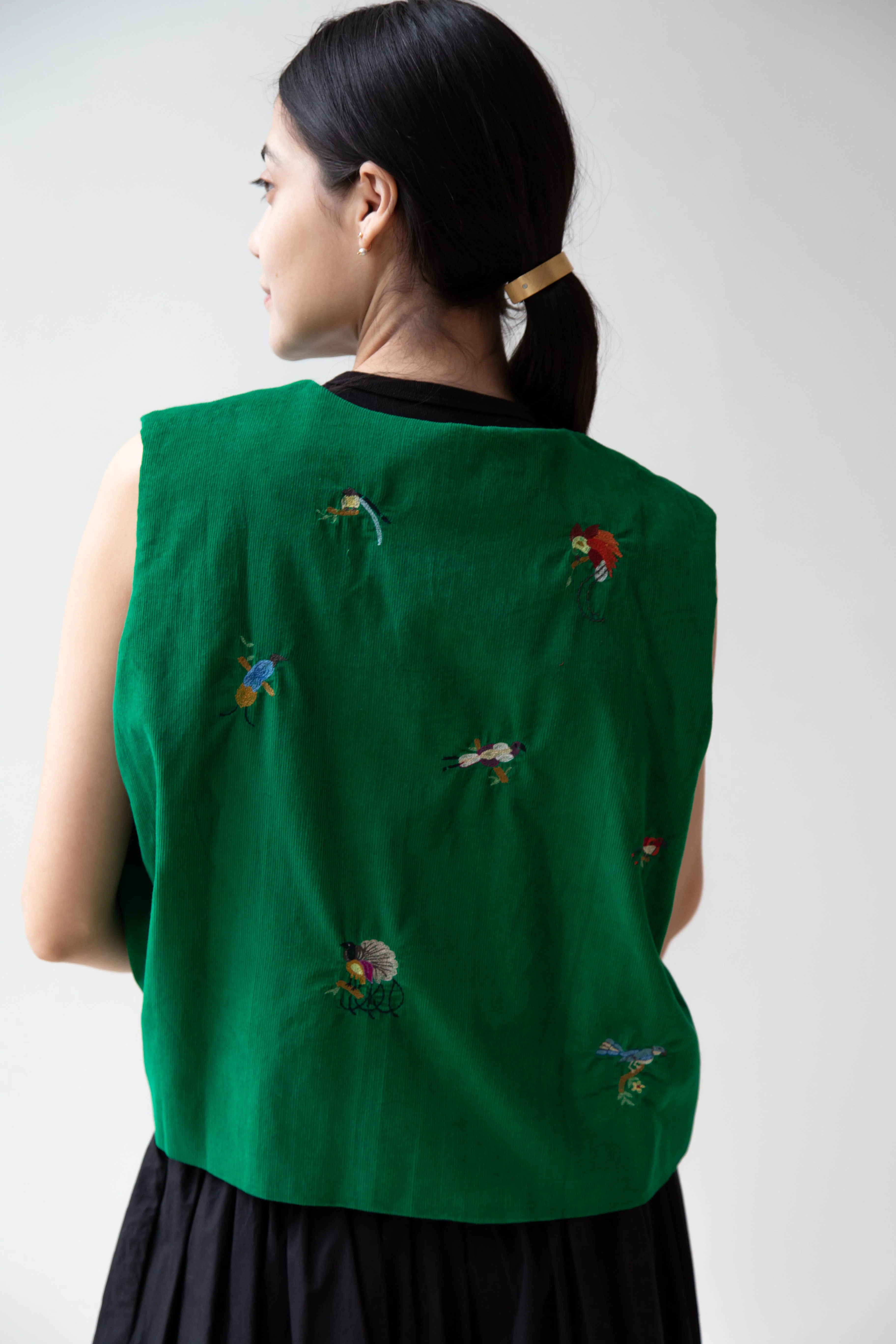 Runaway Bicycle | Bird of Paradise Embroidered Vest in Green - Image 10