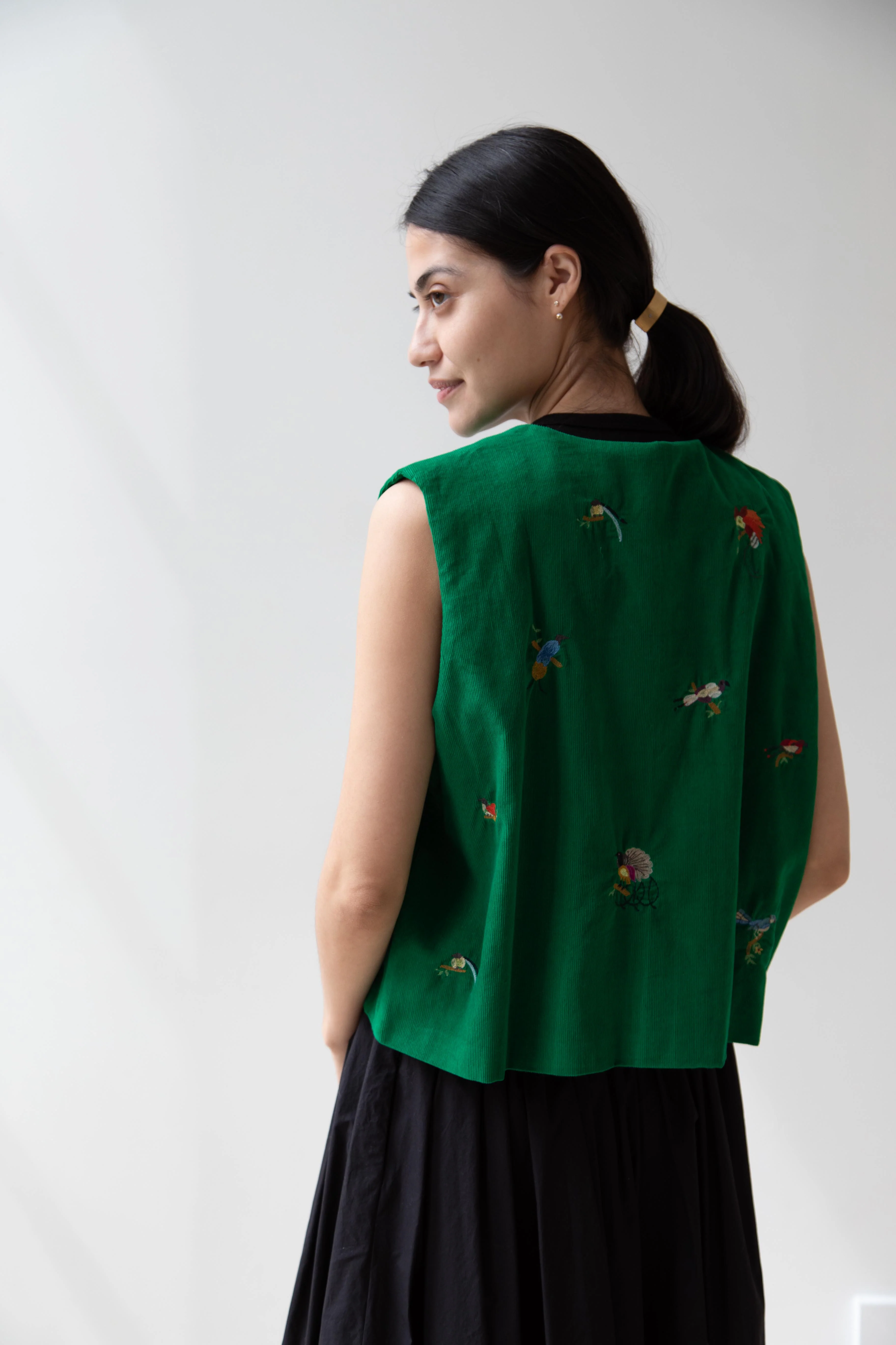Runaway Bicycle | Bird of Paradise Embroidered Vest in Green - Image 12