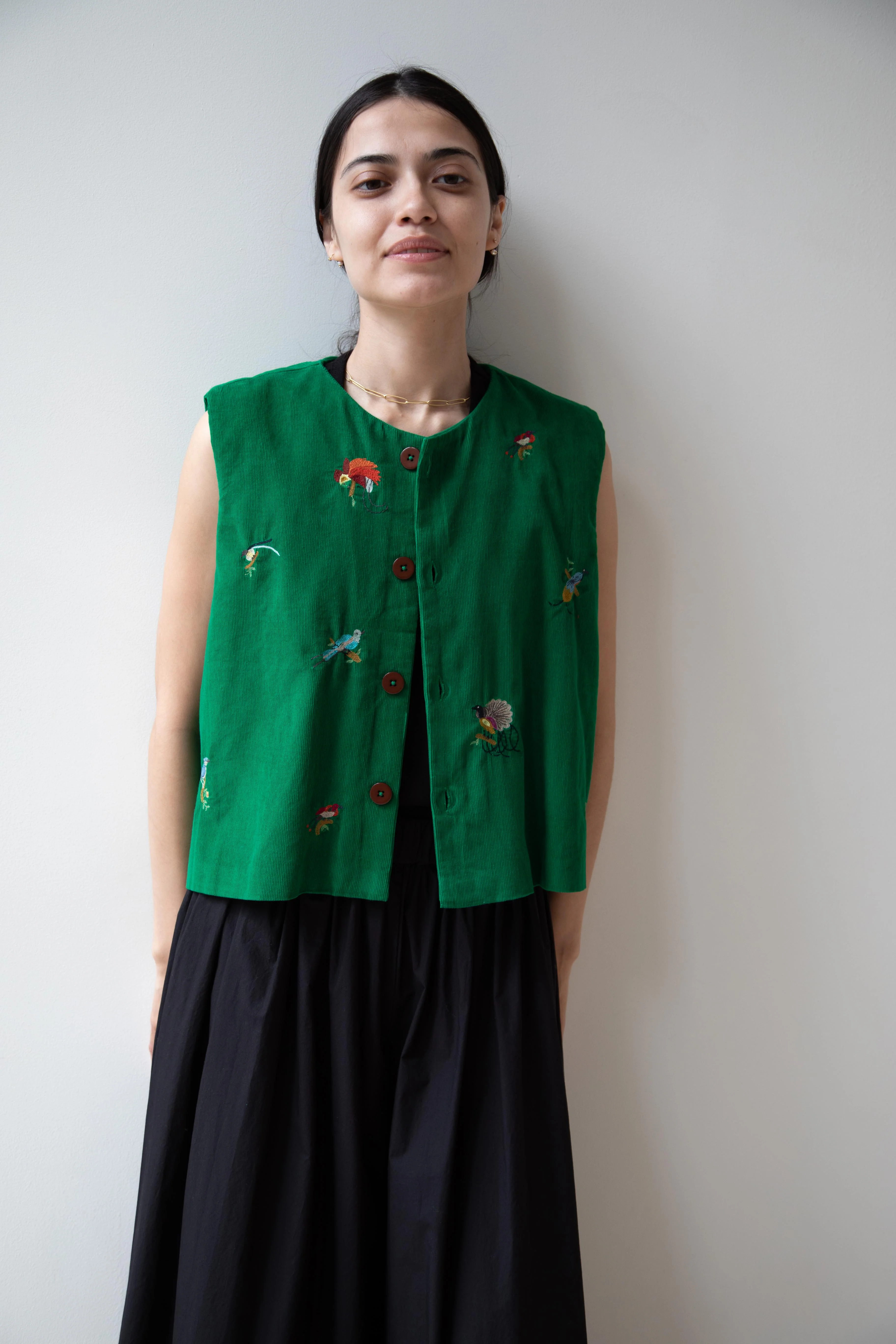 Runaway Bicycle | Bird of Paradise Embroidered Vest in Green - Image 14